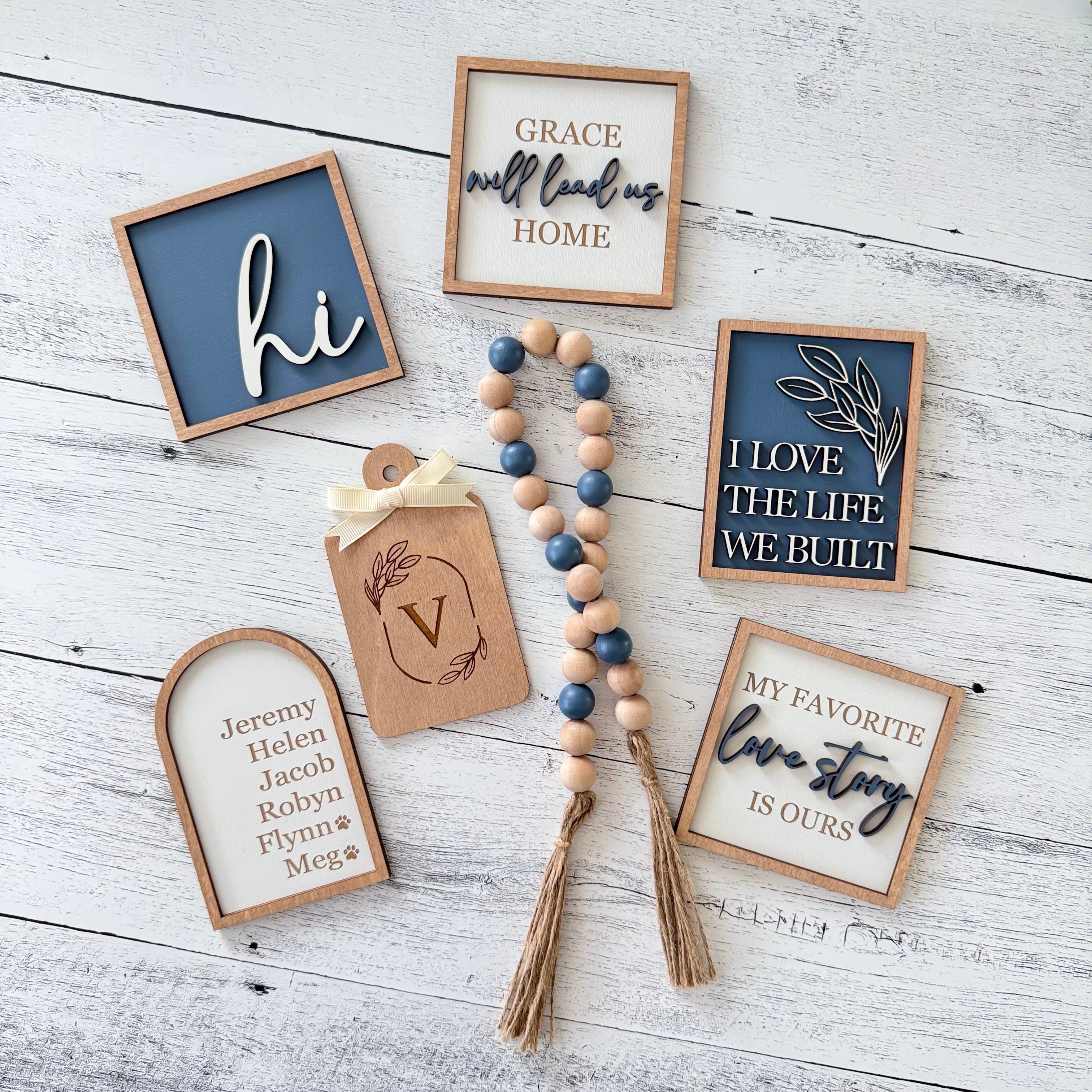 Blue Family & Home Tiered Tray Decor Bundle