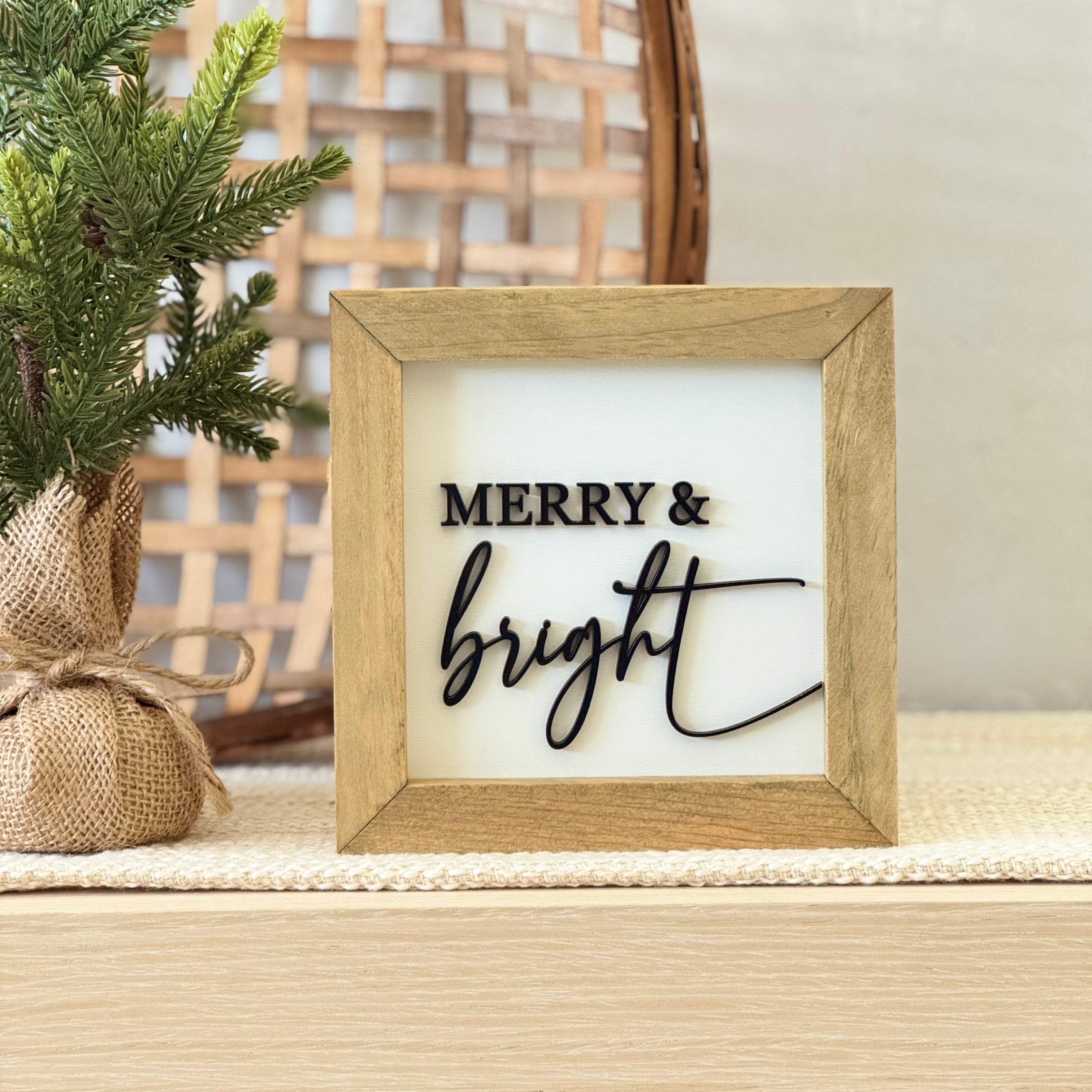 Merry & Bright Wooden Framed Christmas Sign