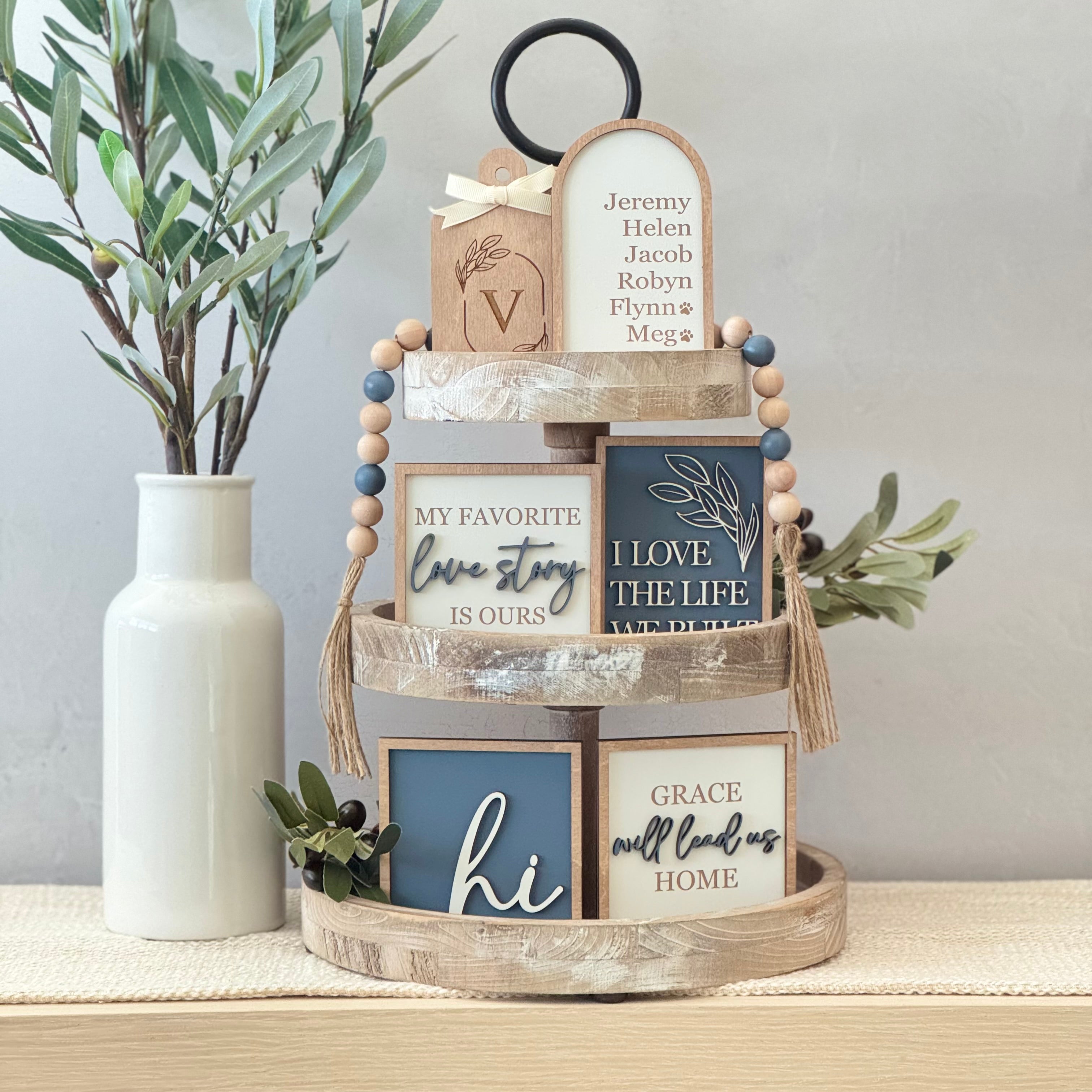 Blue Family & Home Tiered Tray Decor Bundle