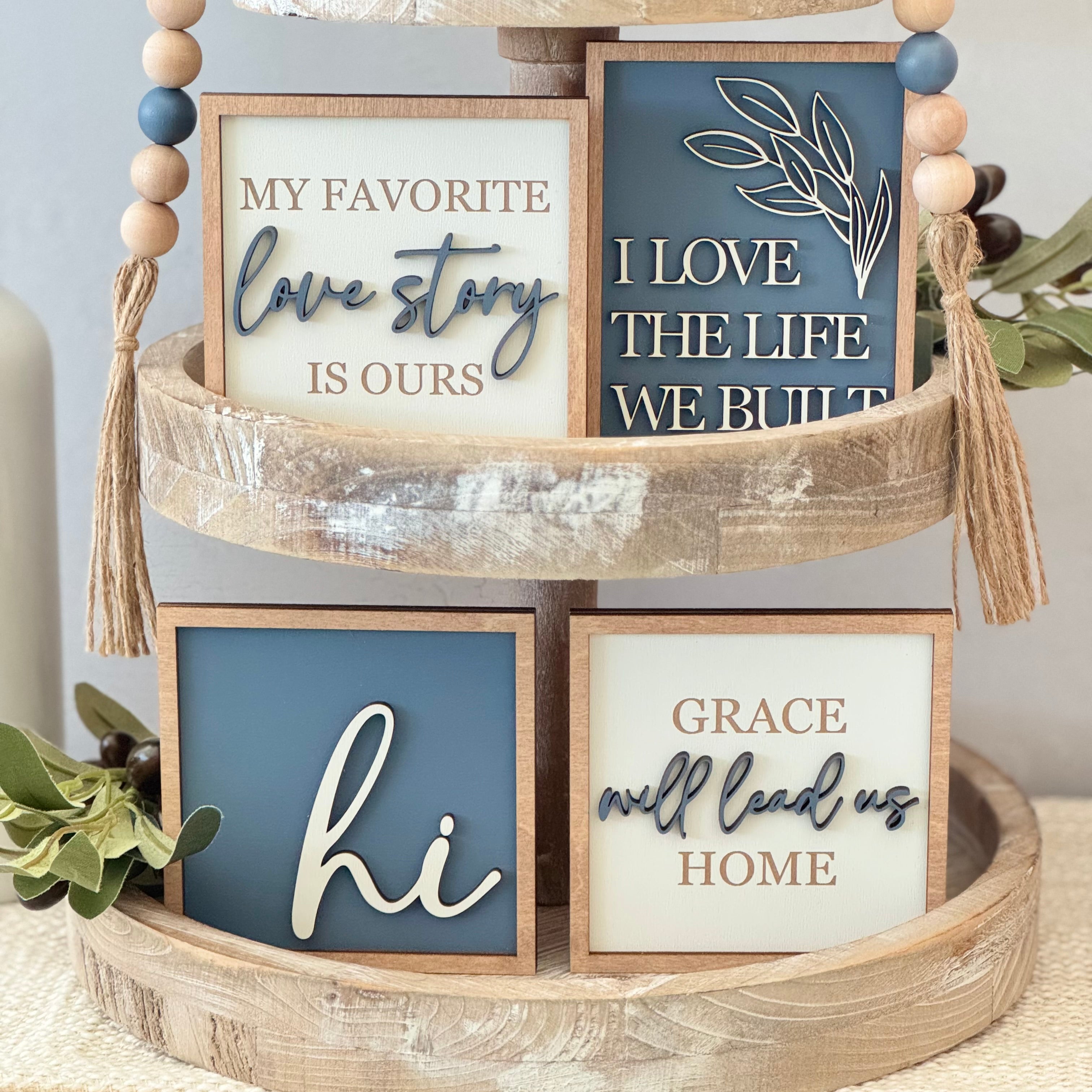 Blue Family & Home Tiered Tray Decor Bundle