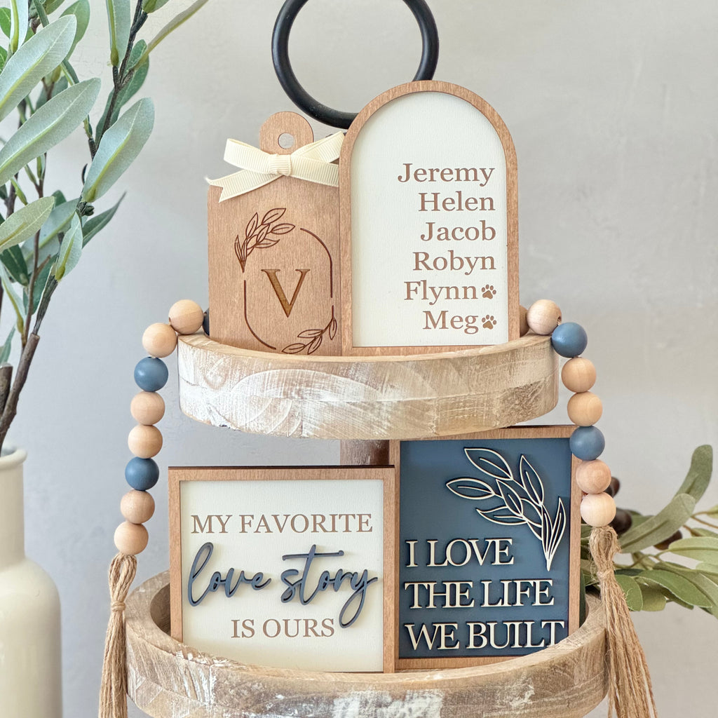 Blue Family & Home Tiered Tray Decor Bundle