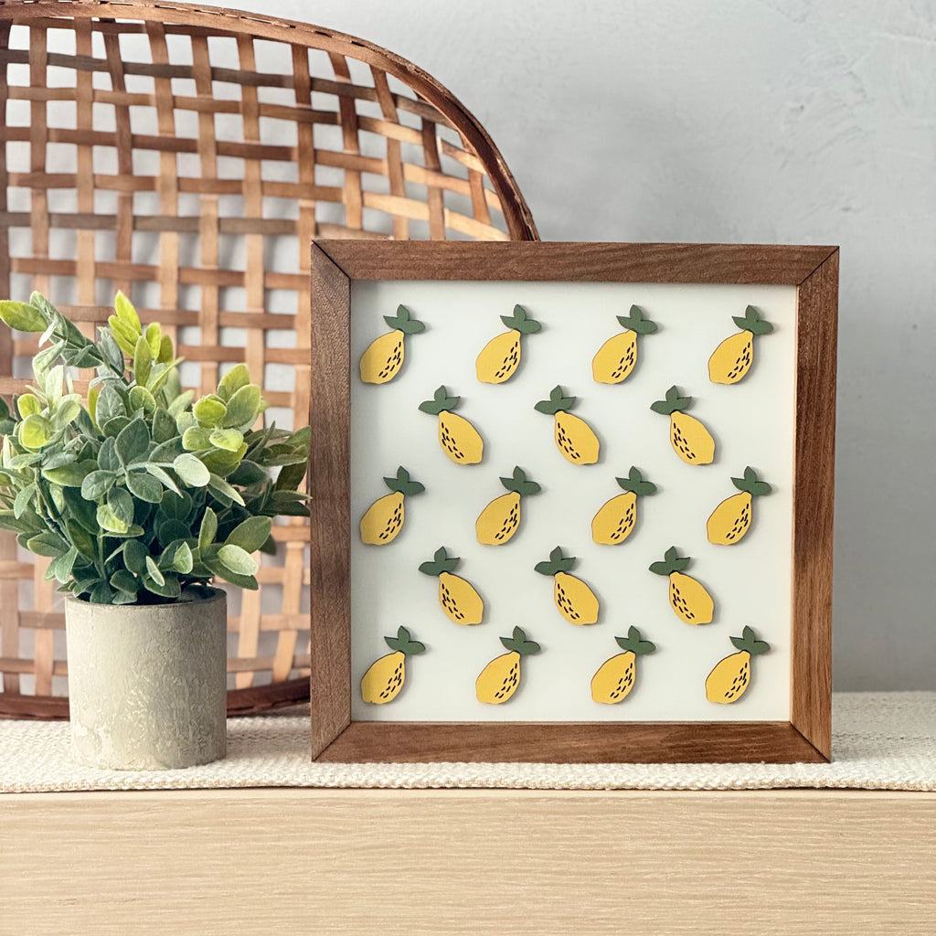 Large Lemon Pattern Framed Wooden Sign