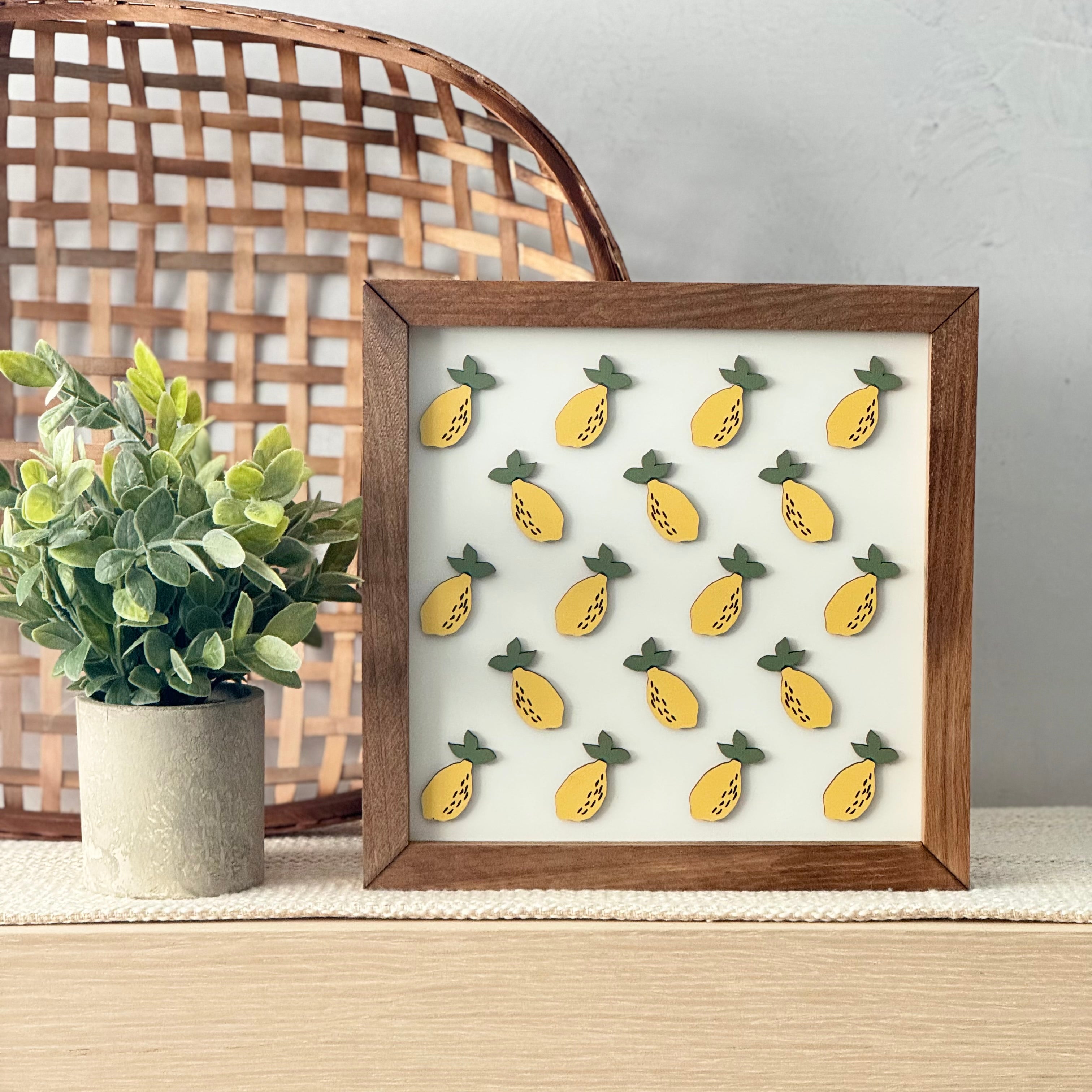 Large Lemon Pattern Framed Wooden Sign