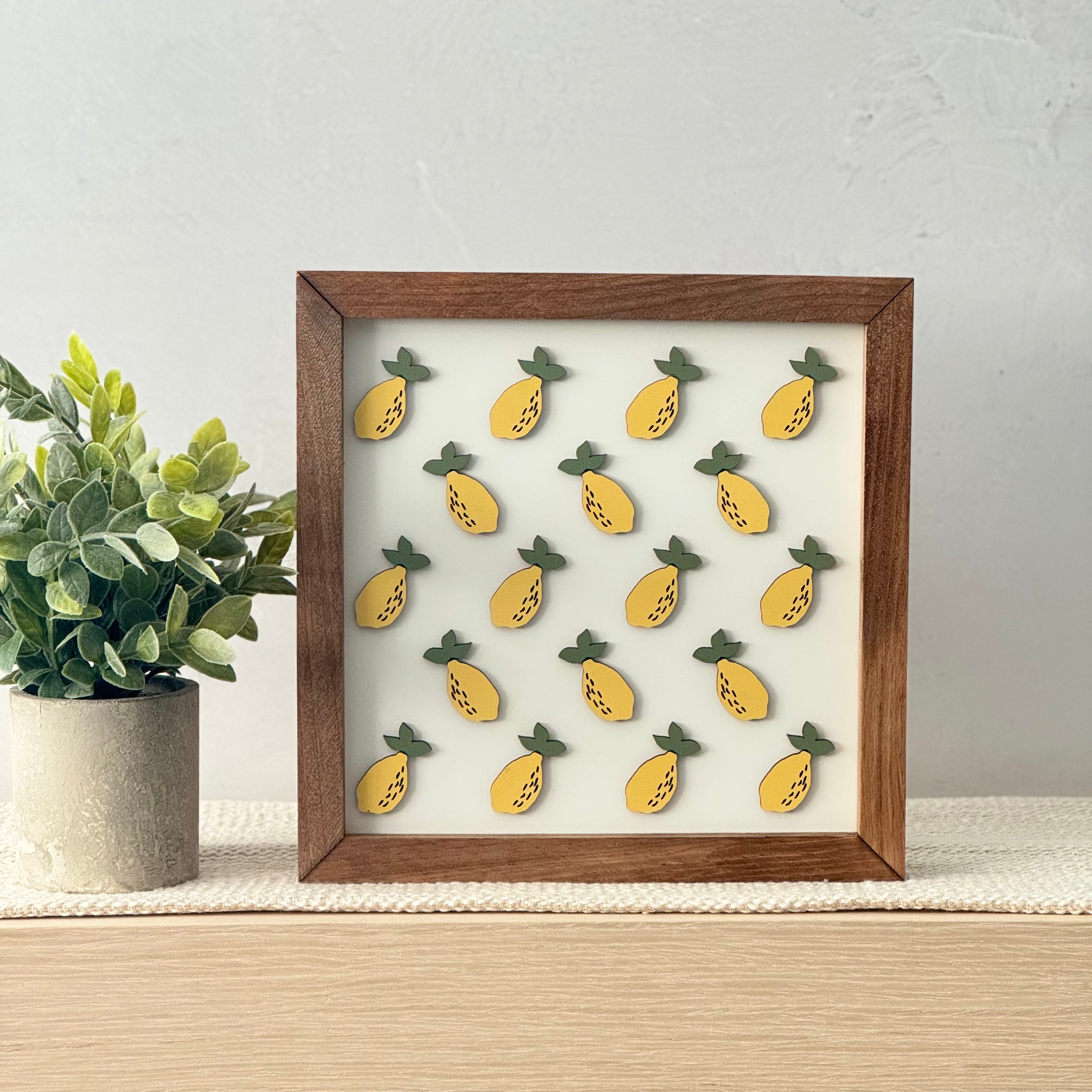 Large Lemon Pattern Framed Wooden Sign