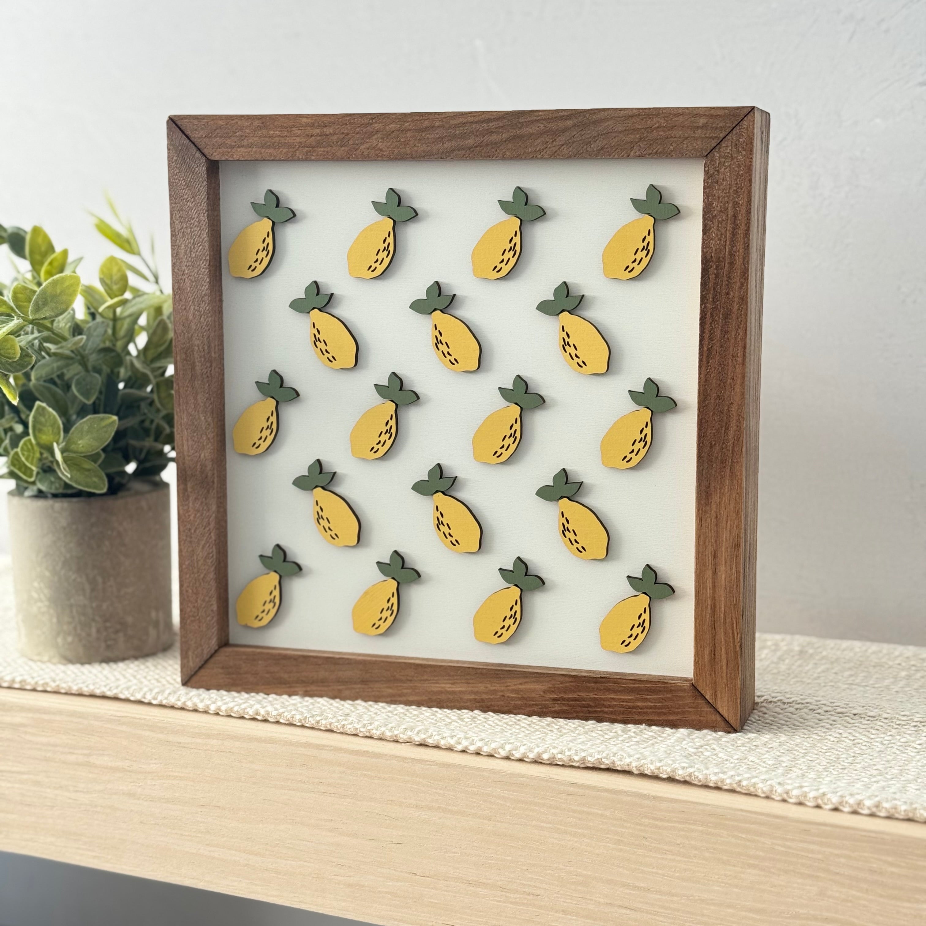 Large Lemon Pattern Framed Wooden Sign