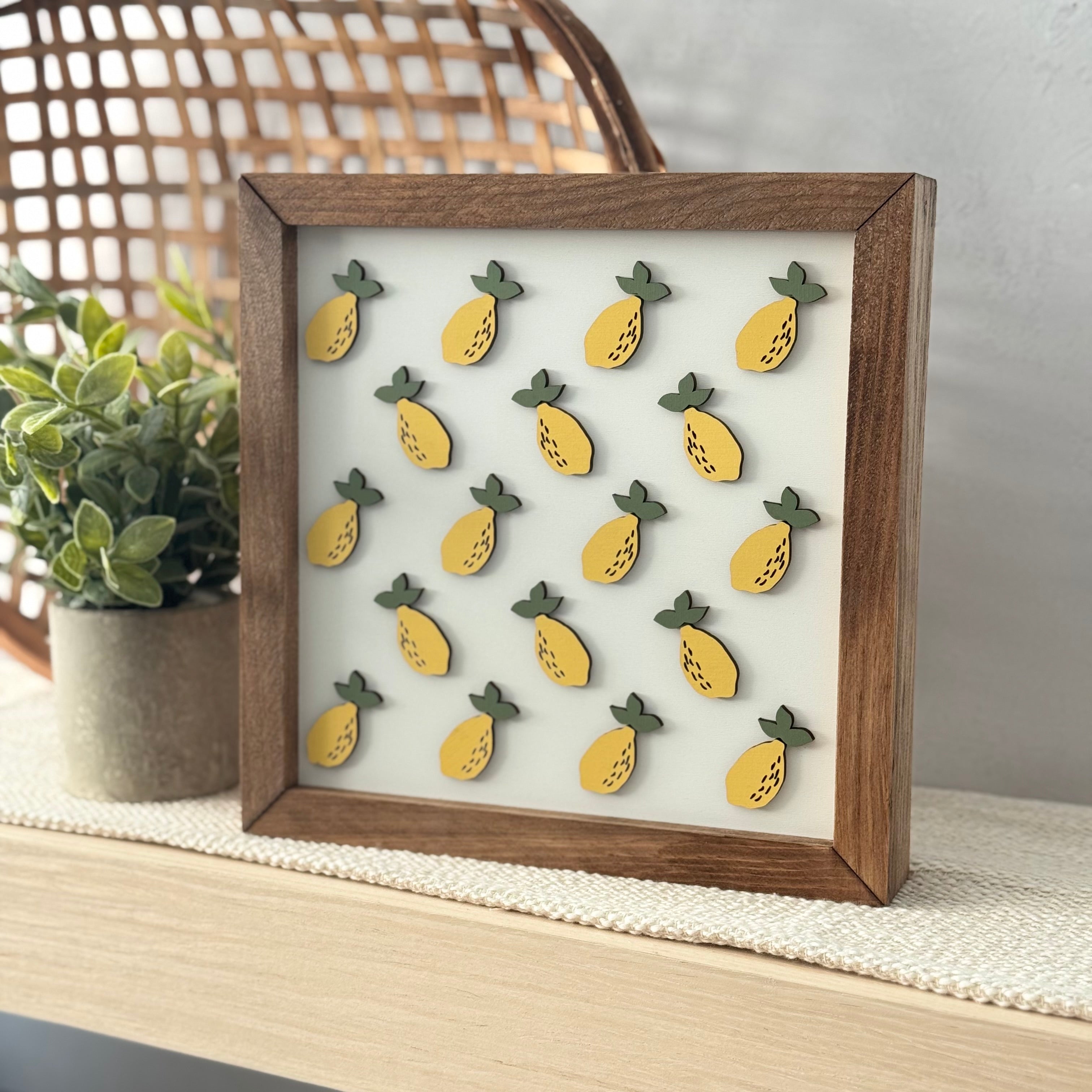 Large Lemon Pattern Framed Wooden Sign