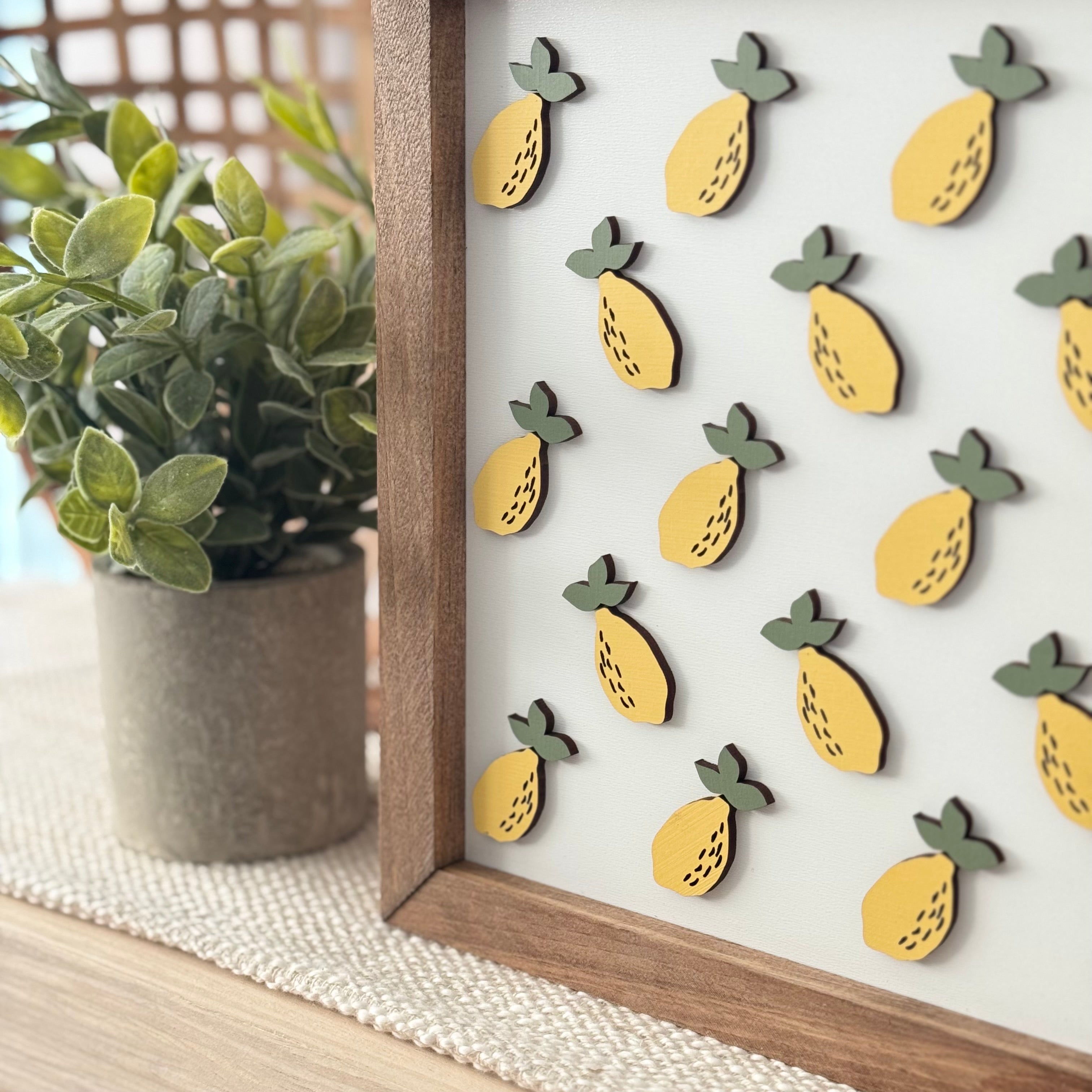 Large Lemon Pattern Framed Wooden Sign