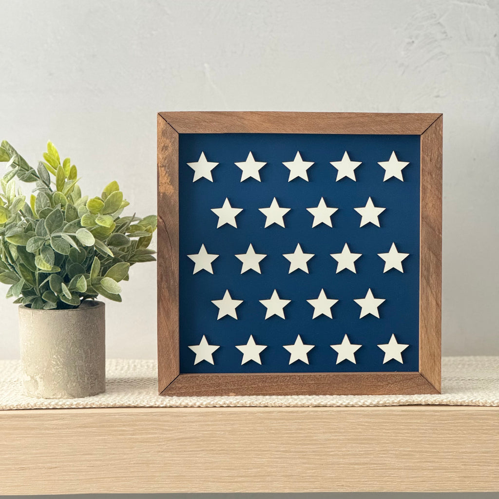 Large Star Pattern Framed 4th of July Wooden Sign