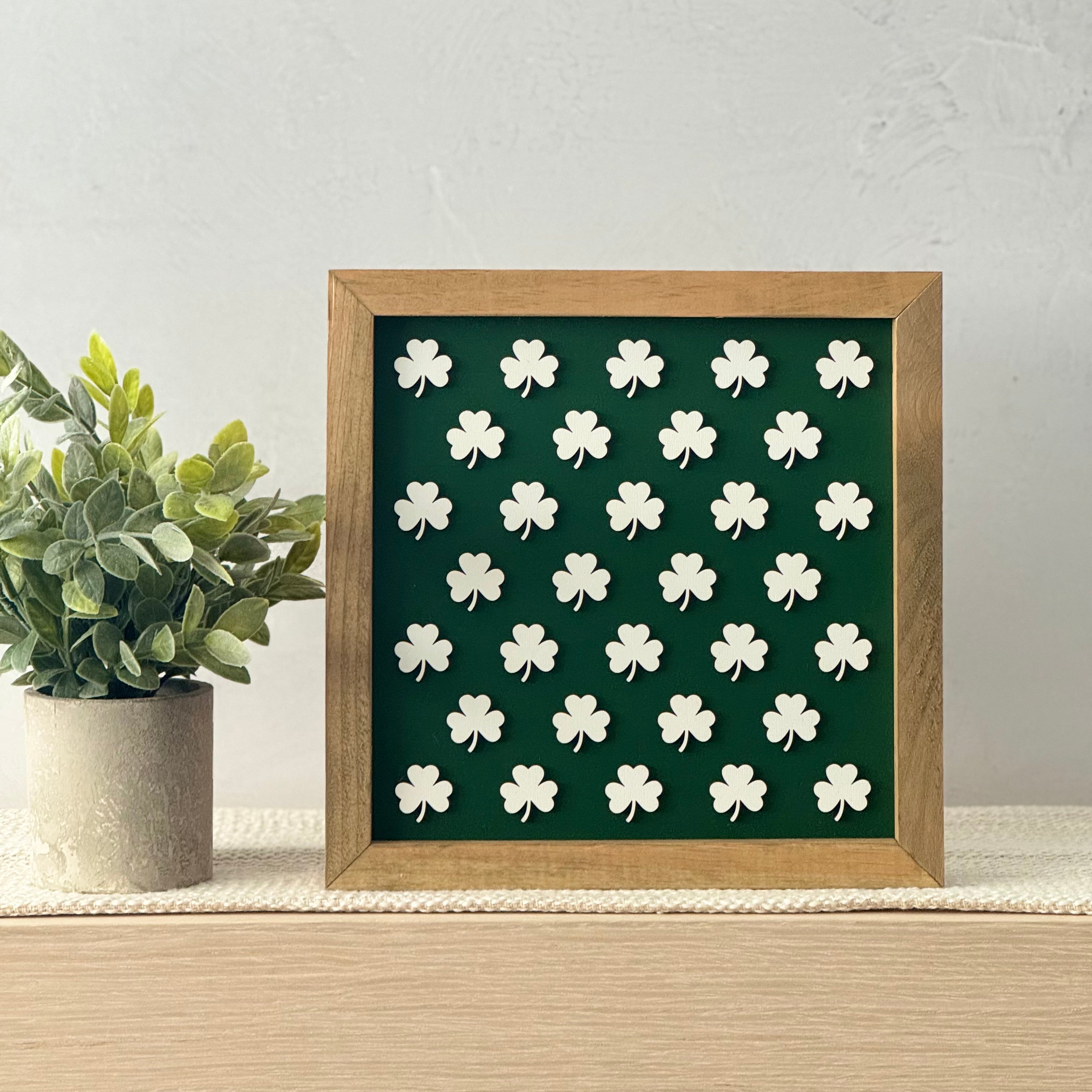 Large Shamrock Pattern Framed St. Patrick’s Day Wooden Sign