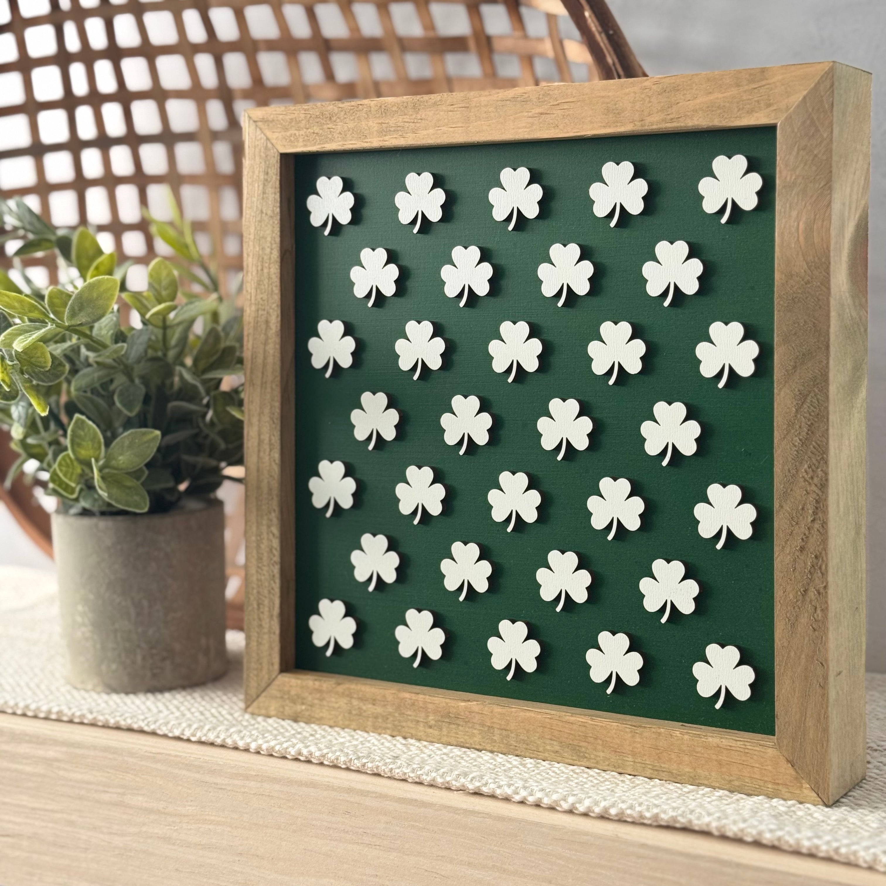 Large Shamrock Pattern Framed St. Patrick’s Day Wooden Sign
