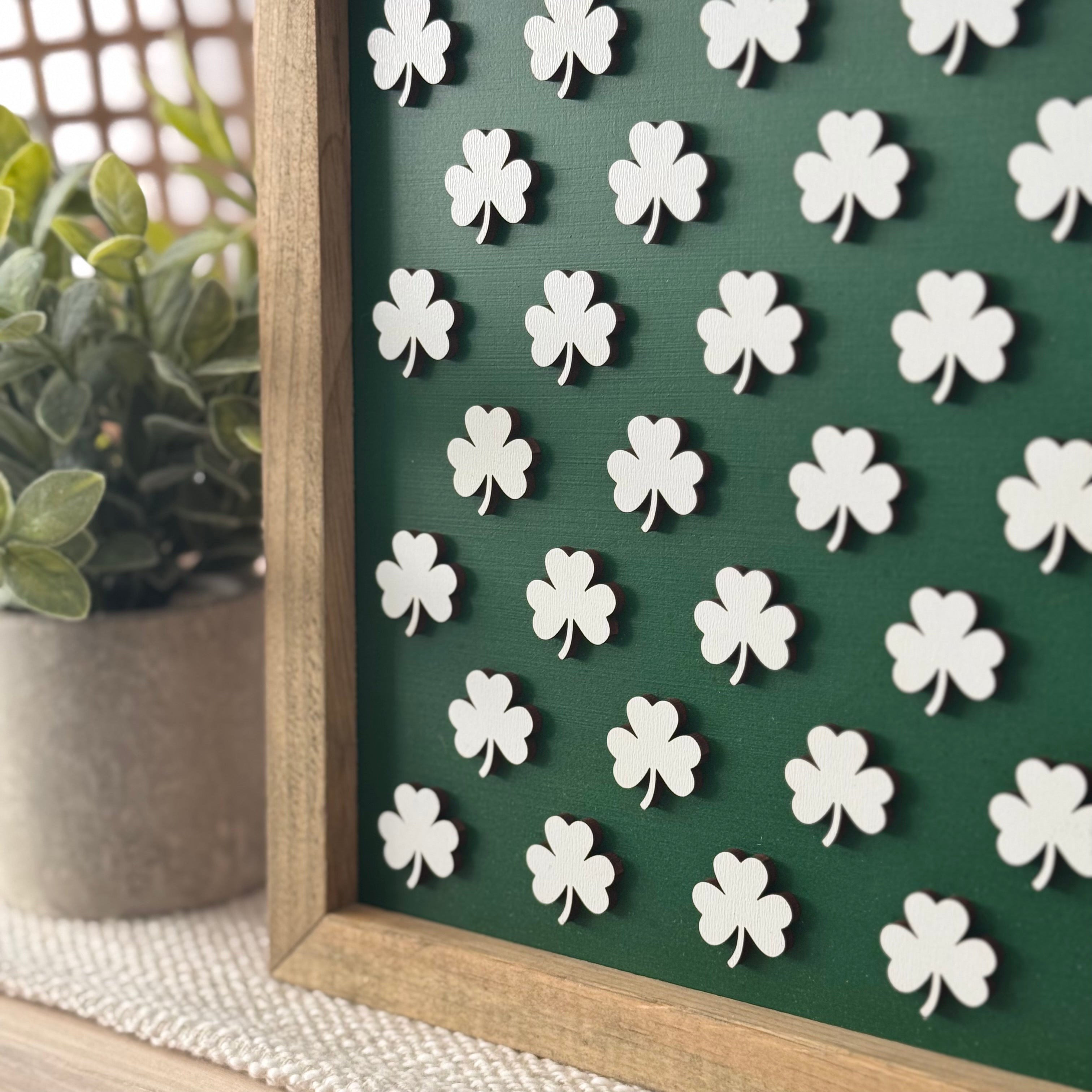 Large Shamrock Pattern Framed St. Patrick’s Day Wooden Sign