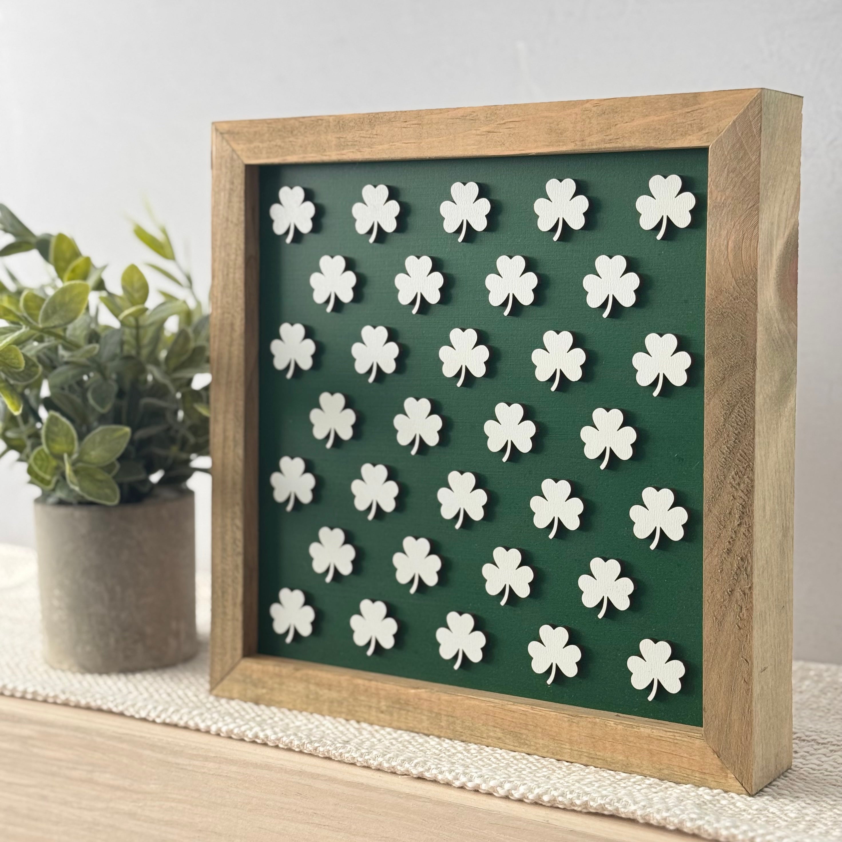 Large Shamrock Pattern Framed St. Patrick’s Day Wooden Sign