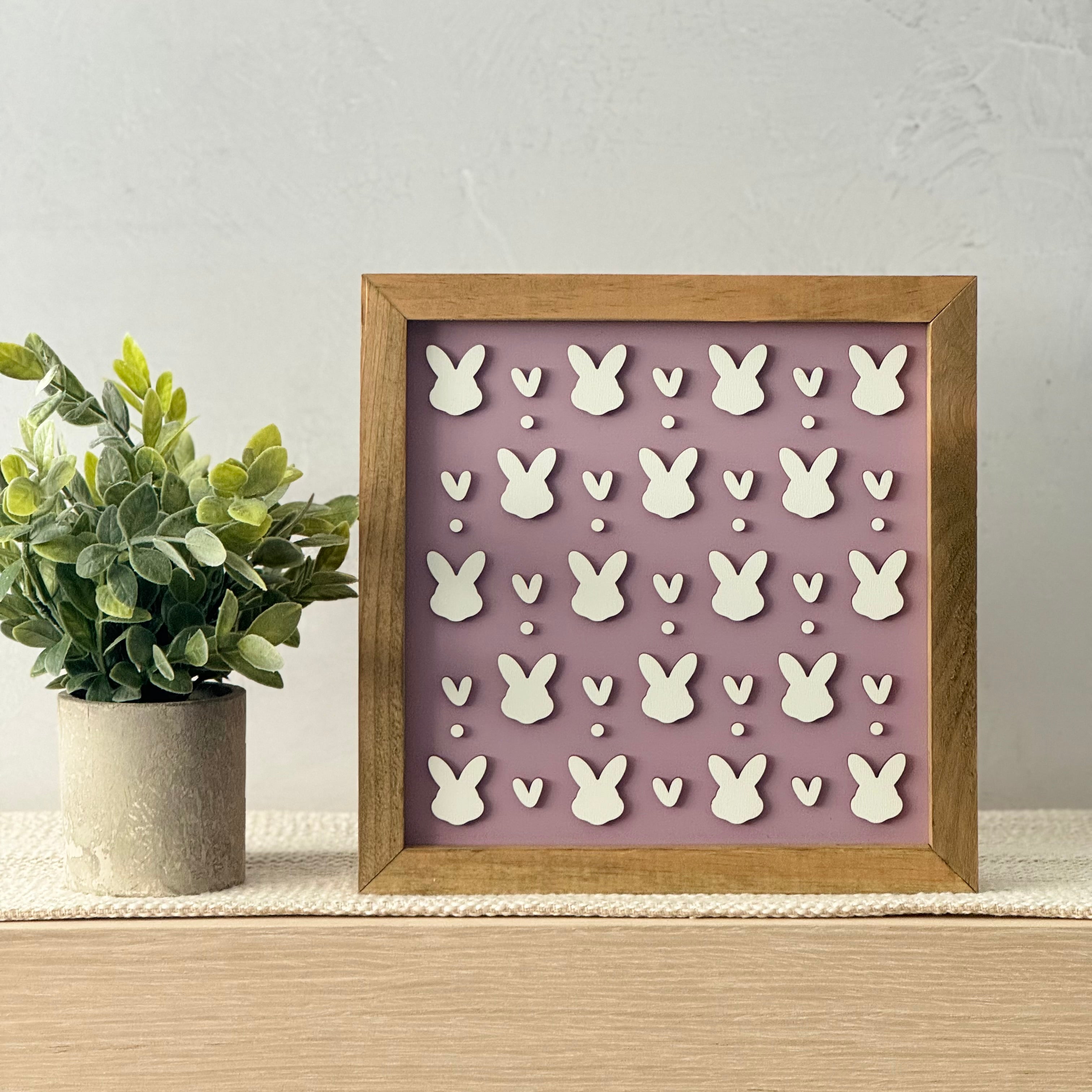 Large Bunny Pattern Framed Pastel Easter Wooden Sign