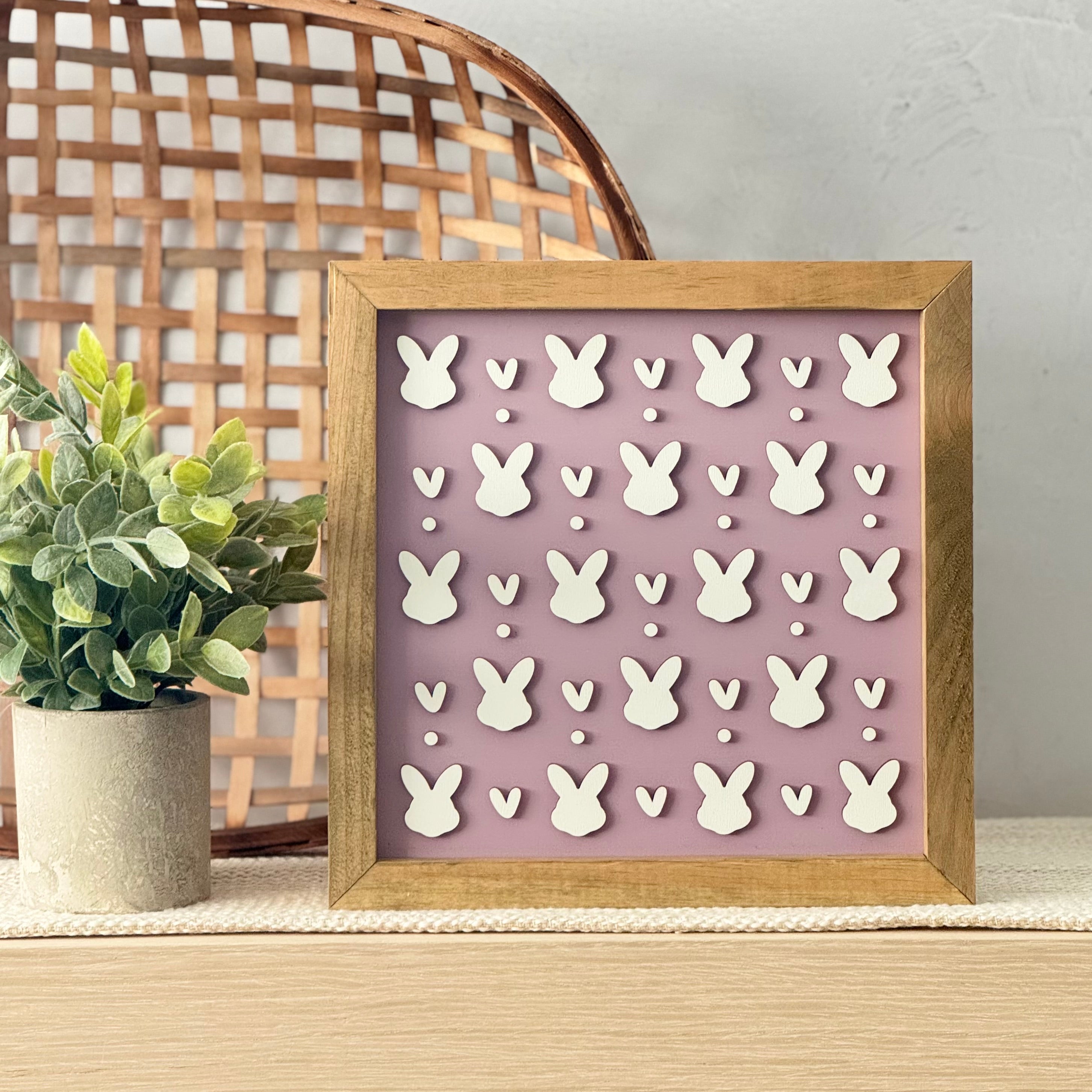 Large Bunny Pattern Framed Pastel Easter Wooden Sign