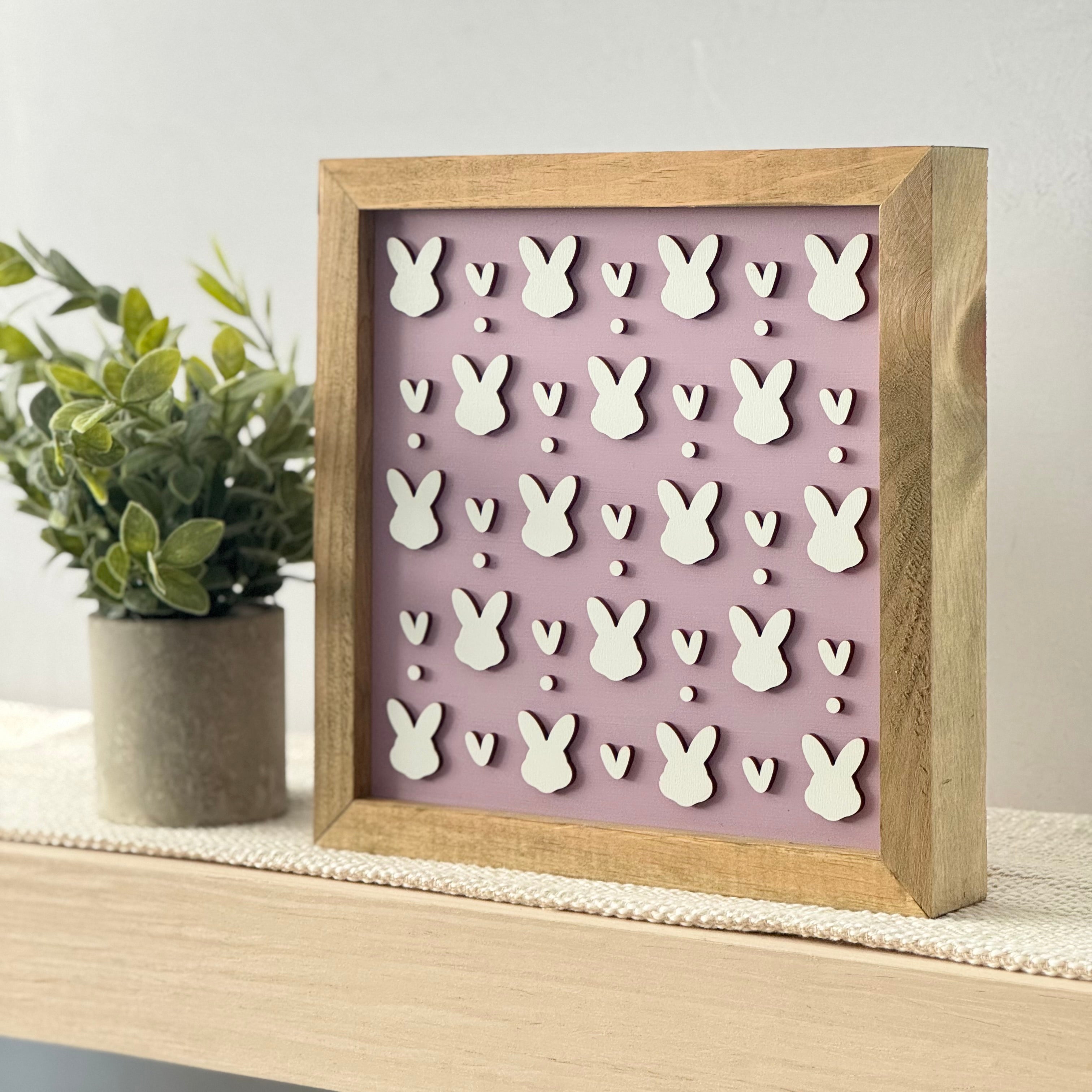 Large Bunny Pattern Framed Pastel Easter Wooden Sign