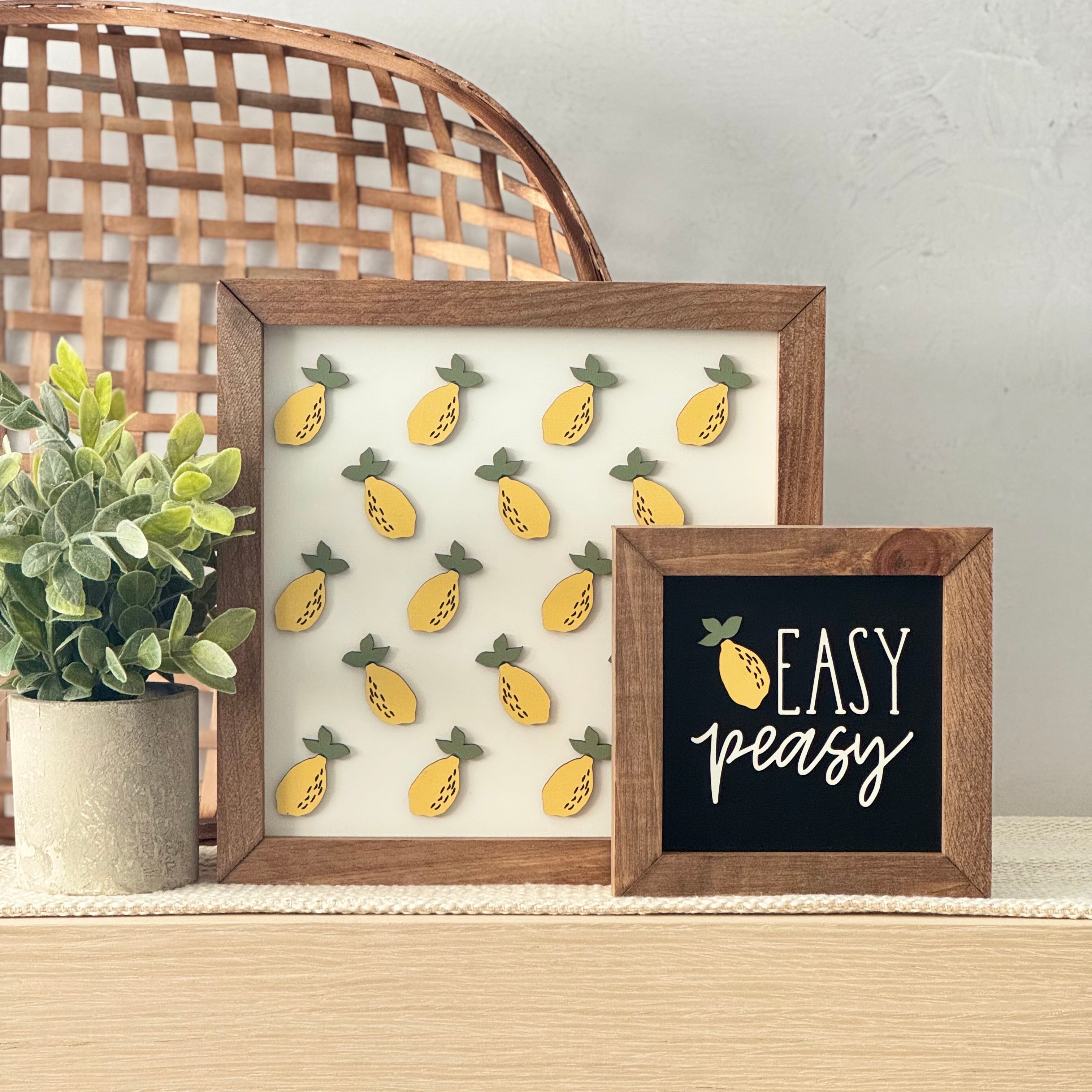 Large Lemon Pattern Framed Wooden Sign