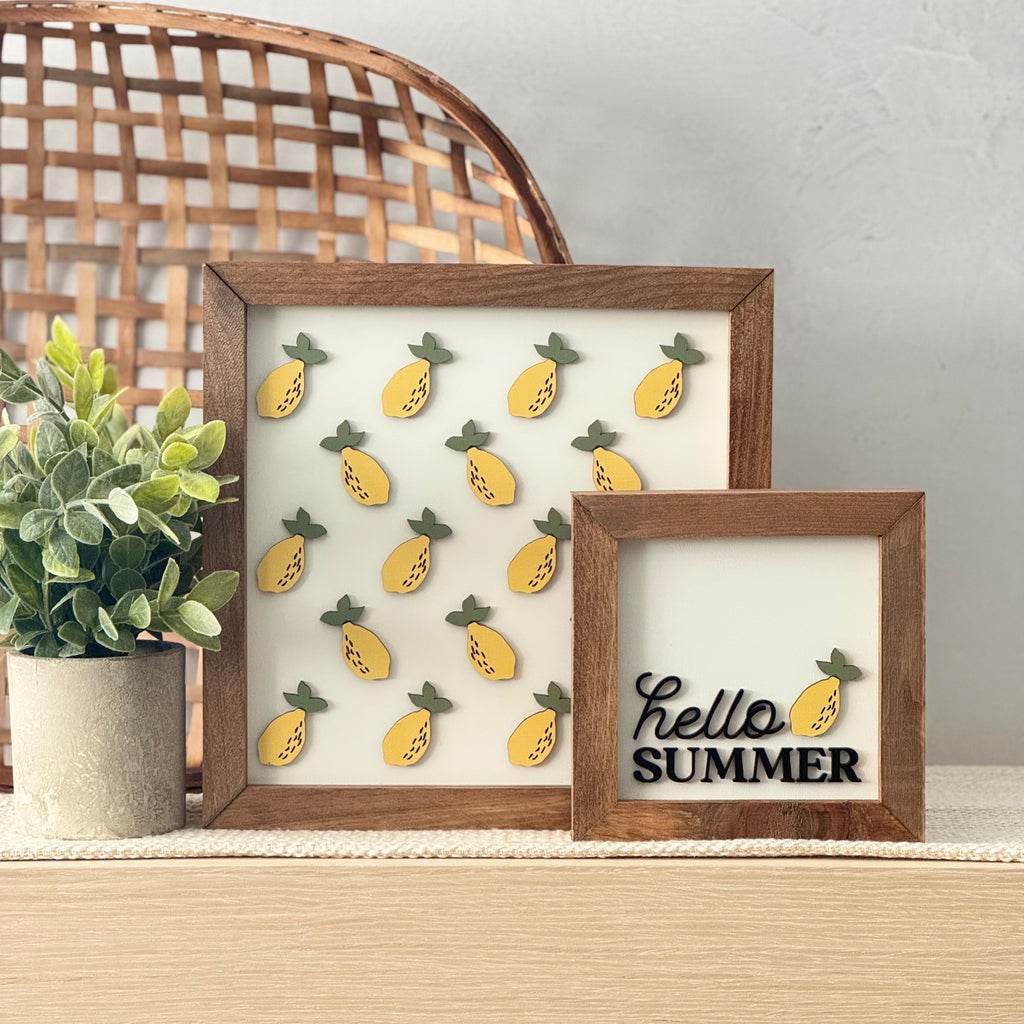 Large Lemon Pattern Framed Wooden Sign