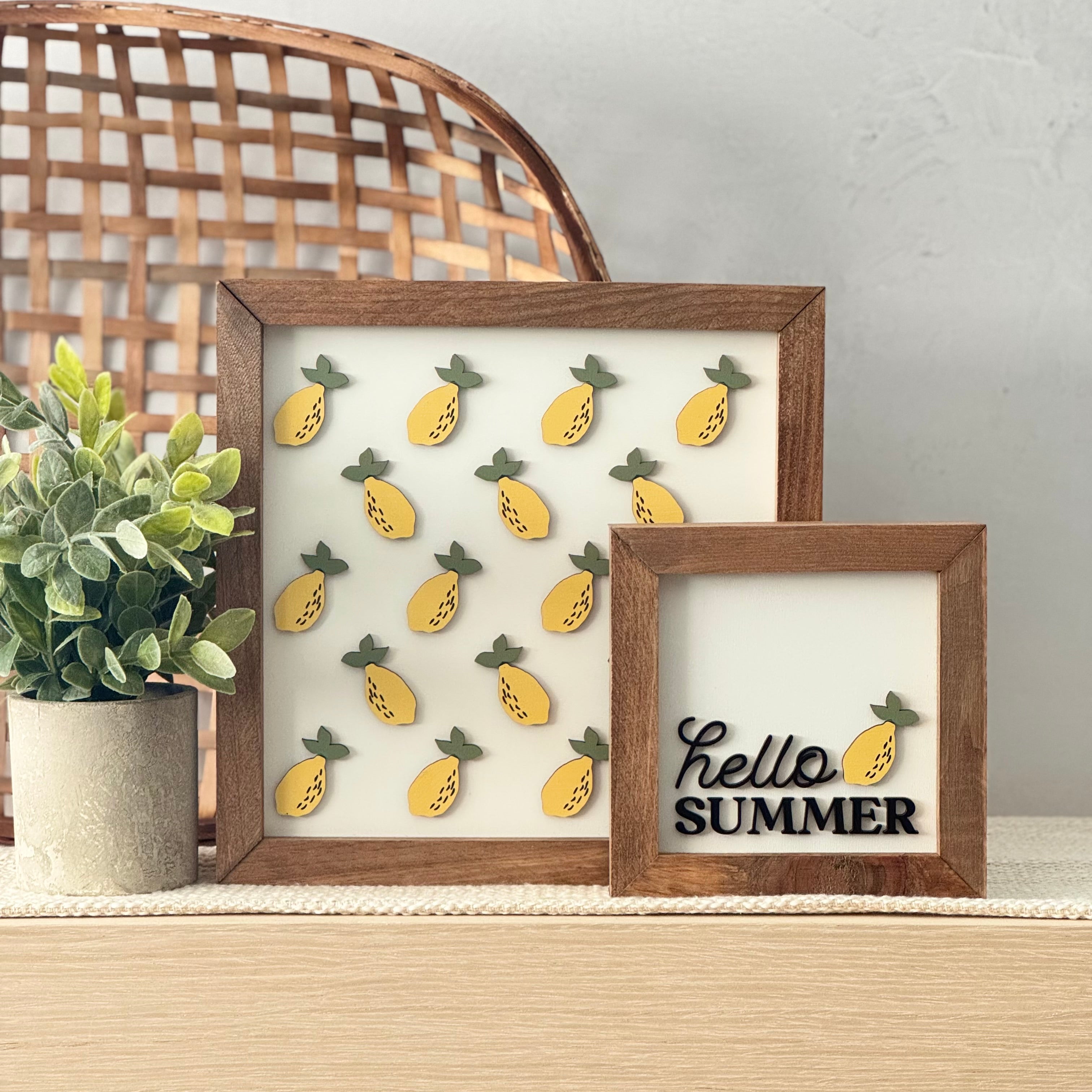 Large Lemon Pattern Framed Wooden Sign