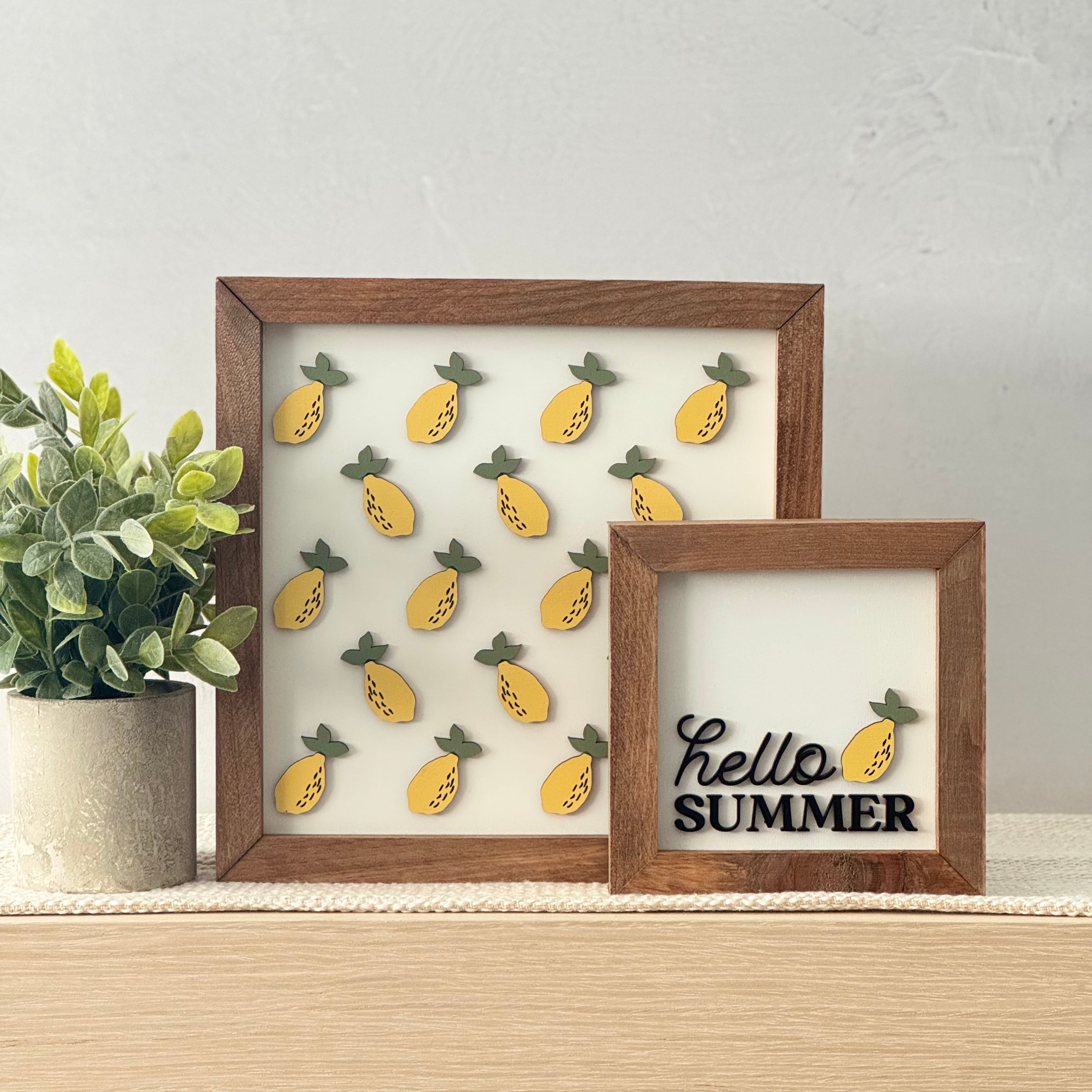 Hello Summer Wooden Framed Lemon Sign