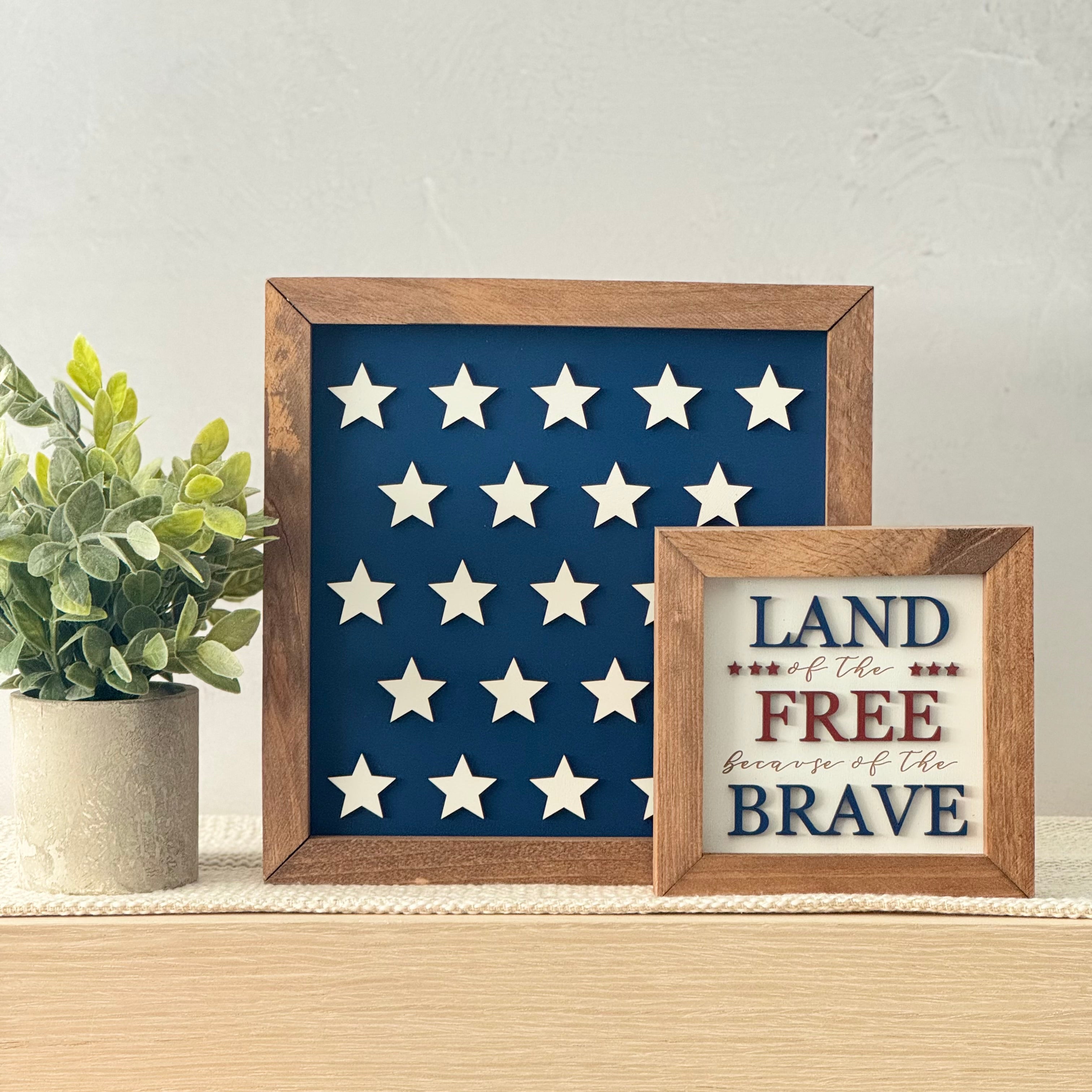 Land of the Free Framed 4th of July Wooden Sign