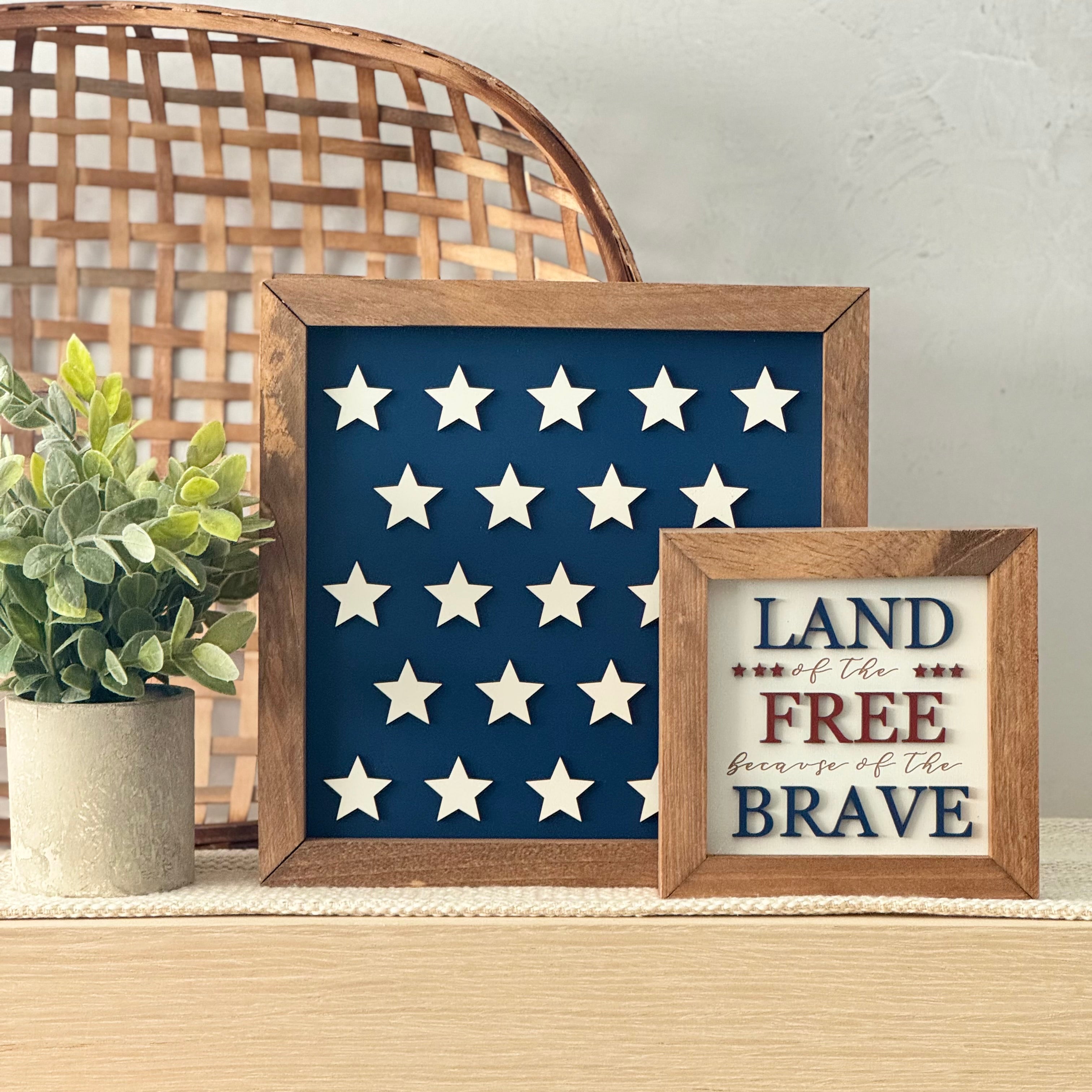 Large Star Pattern Framed 4th of July Wooden Sign