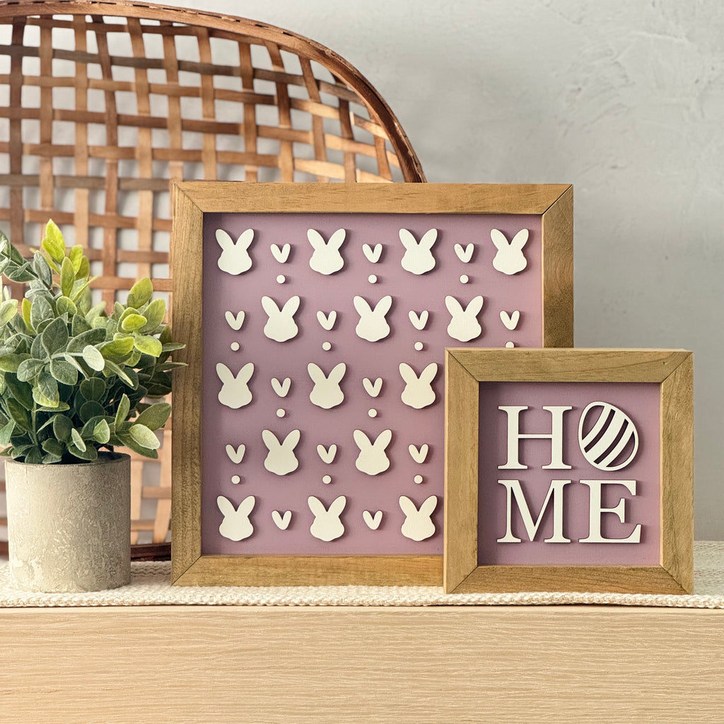 Home with Easter Egg Framed Pastel Easter Wooden Sign