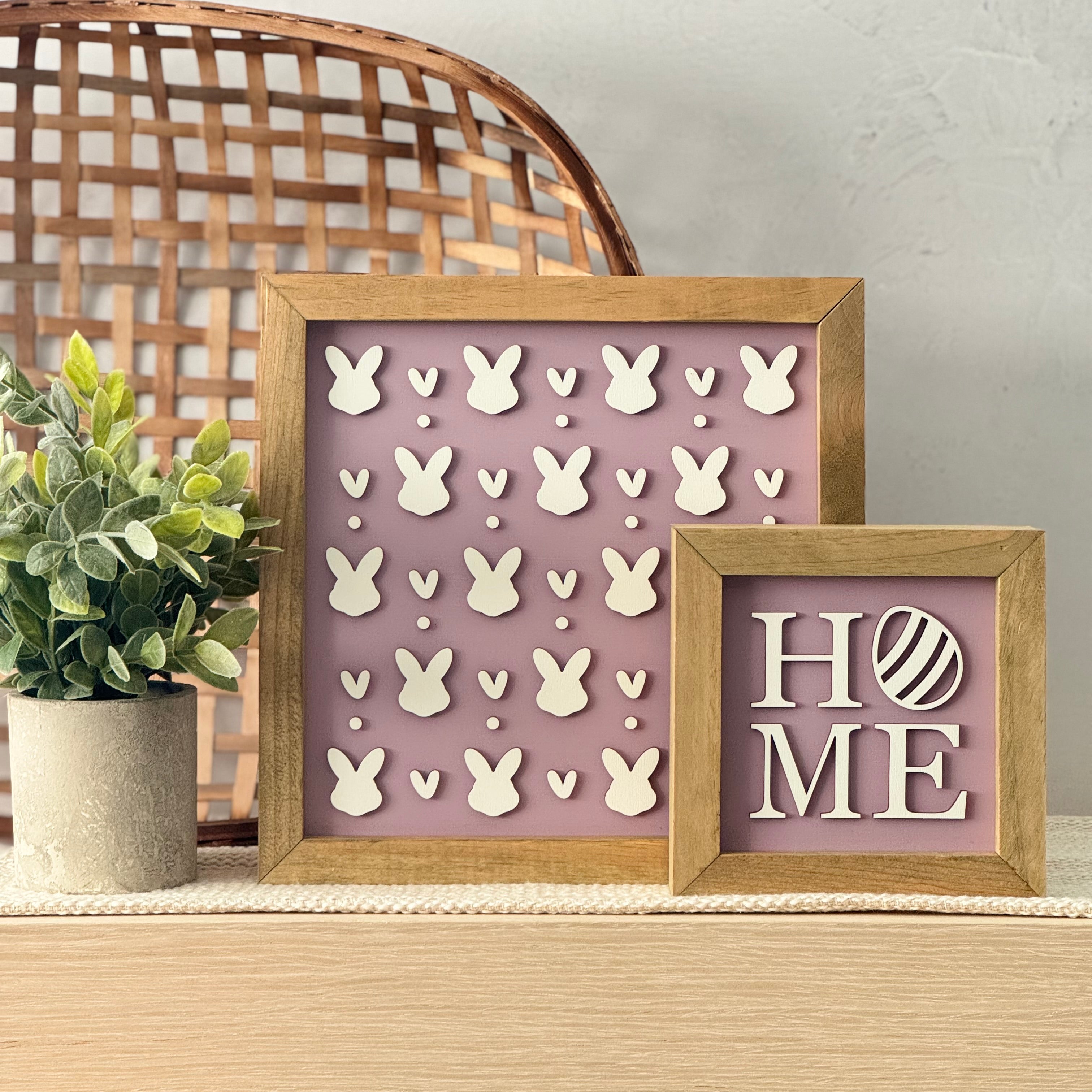 Home with Easter Egg Framed Pastel Easter Wooden Sign