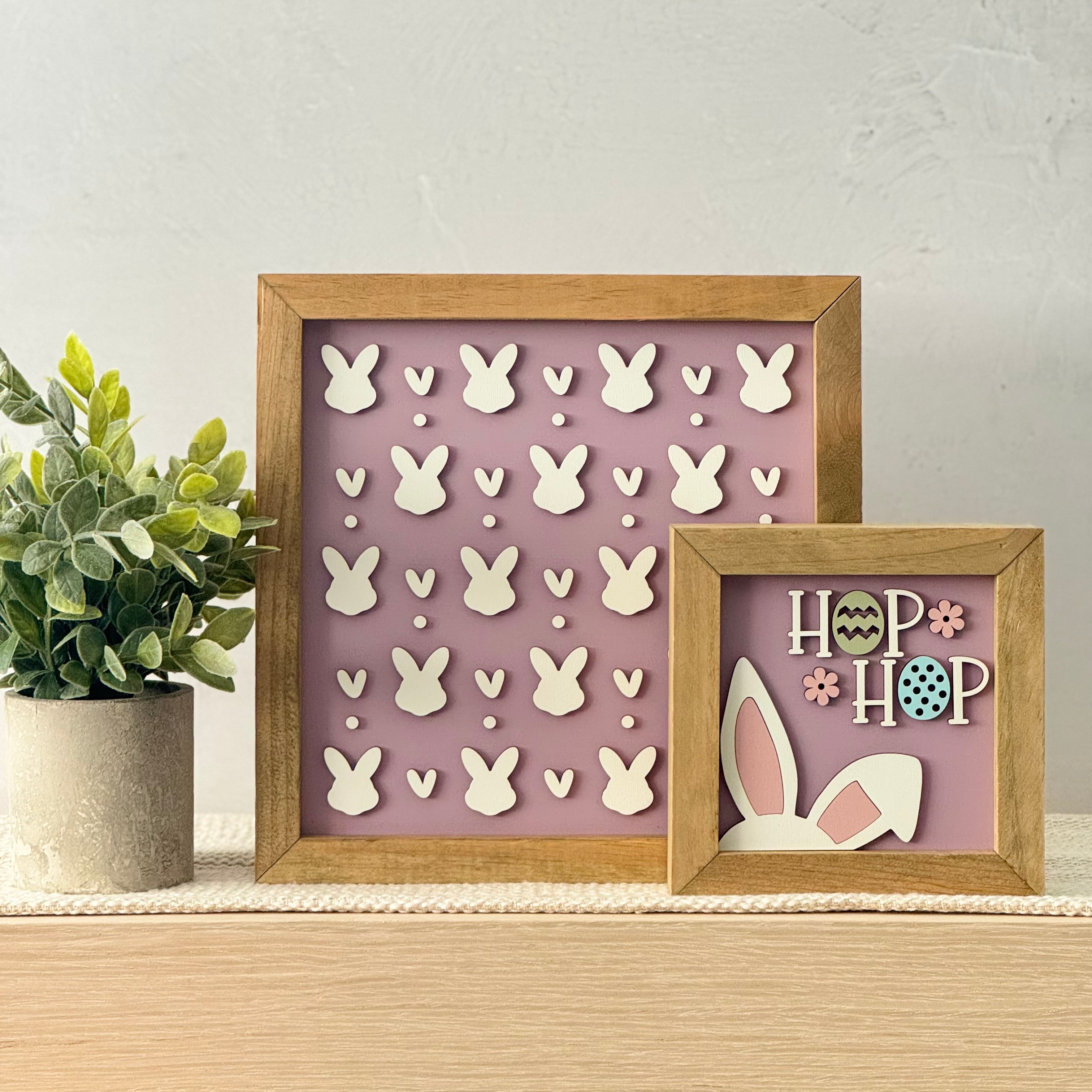 Hop Hop Bunny Ears Framed Pastel Easter Wooden Sign
