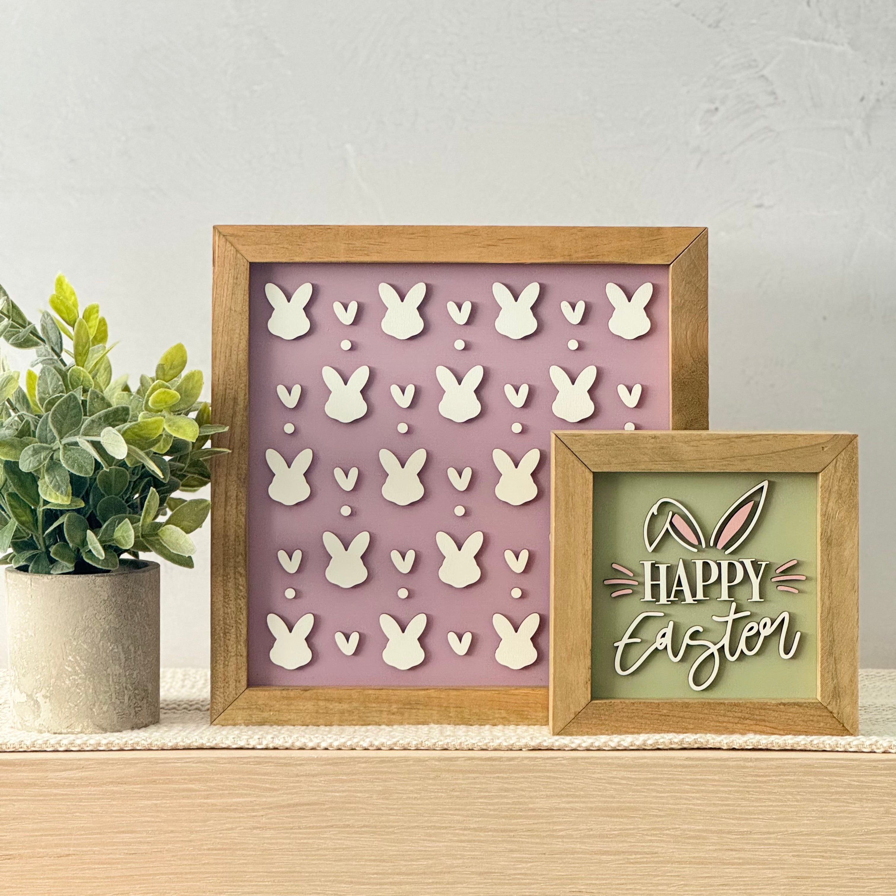 Happy Easter Framed Pastel Easter Wooden Sign
