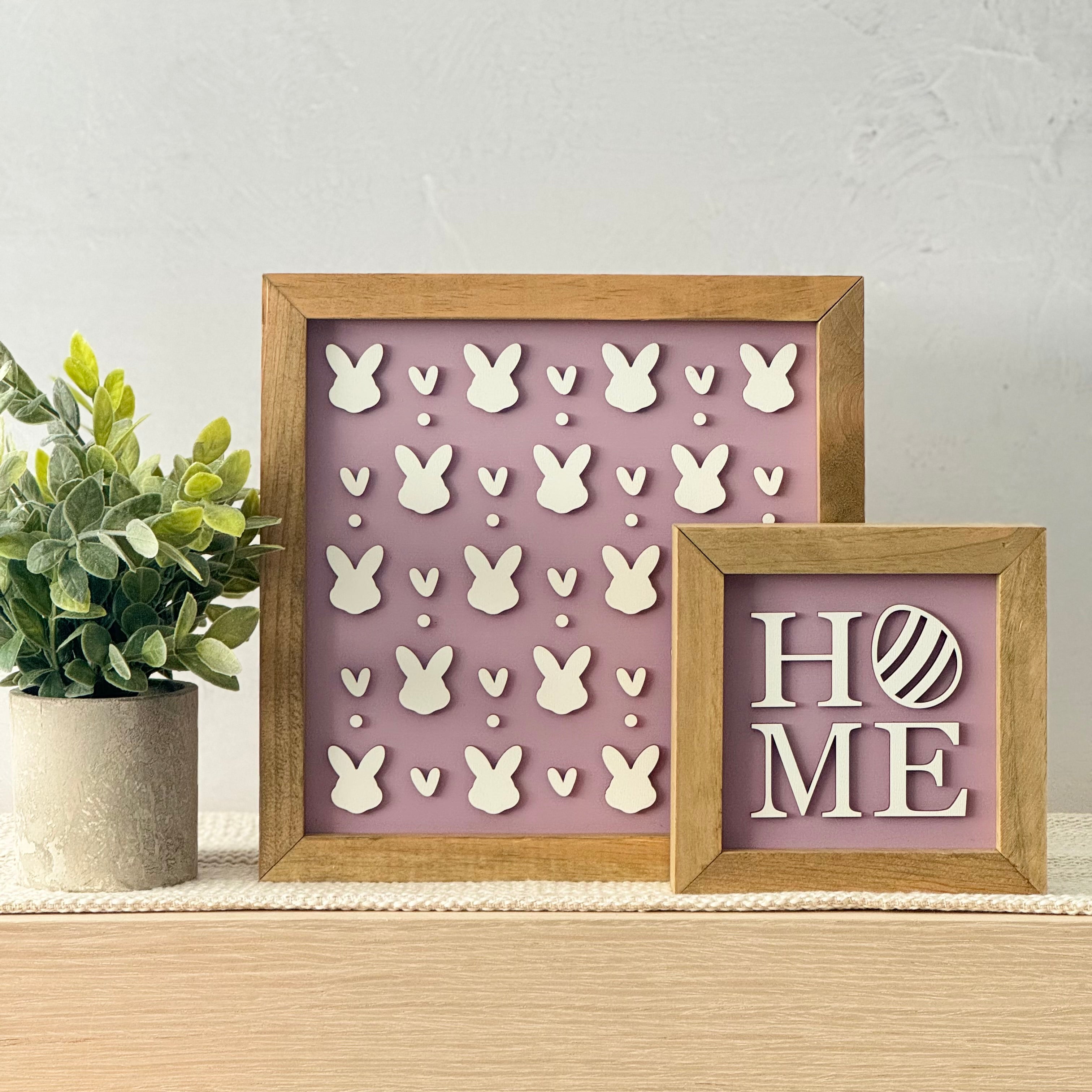 Home with Easter Egg Framed Pastel Easter Wooden Sign