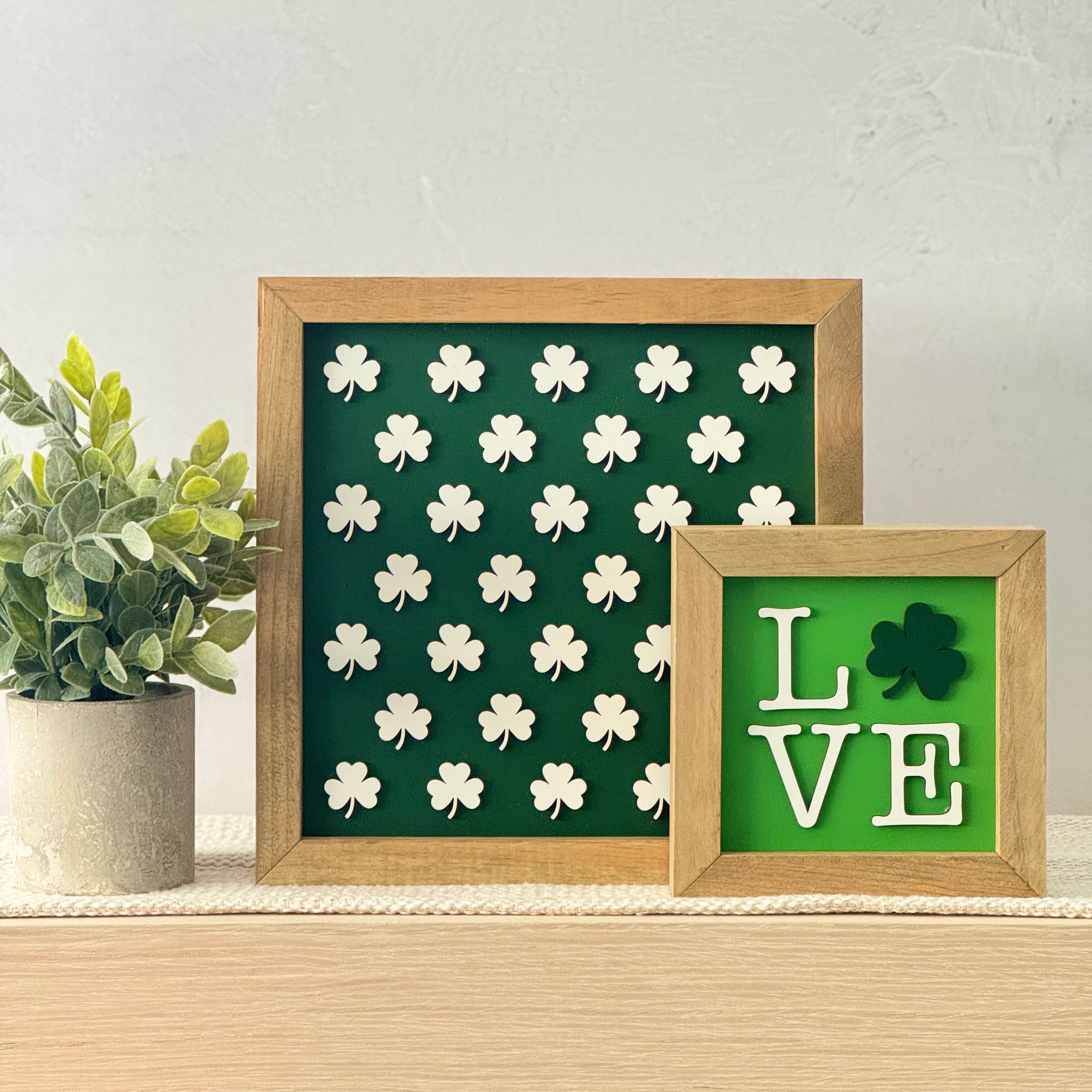 Love Shamrock Framed St. Patrick’s Day Wooden Sign