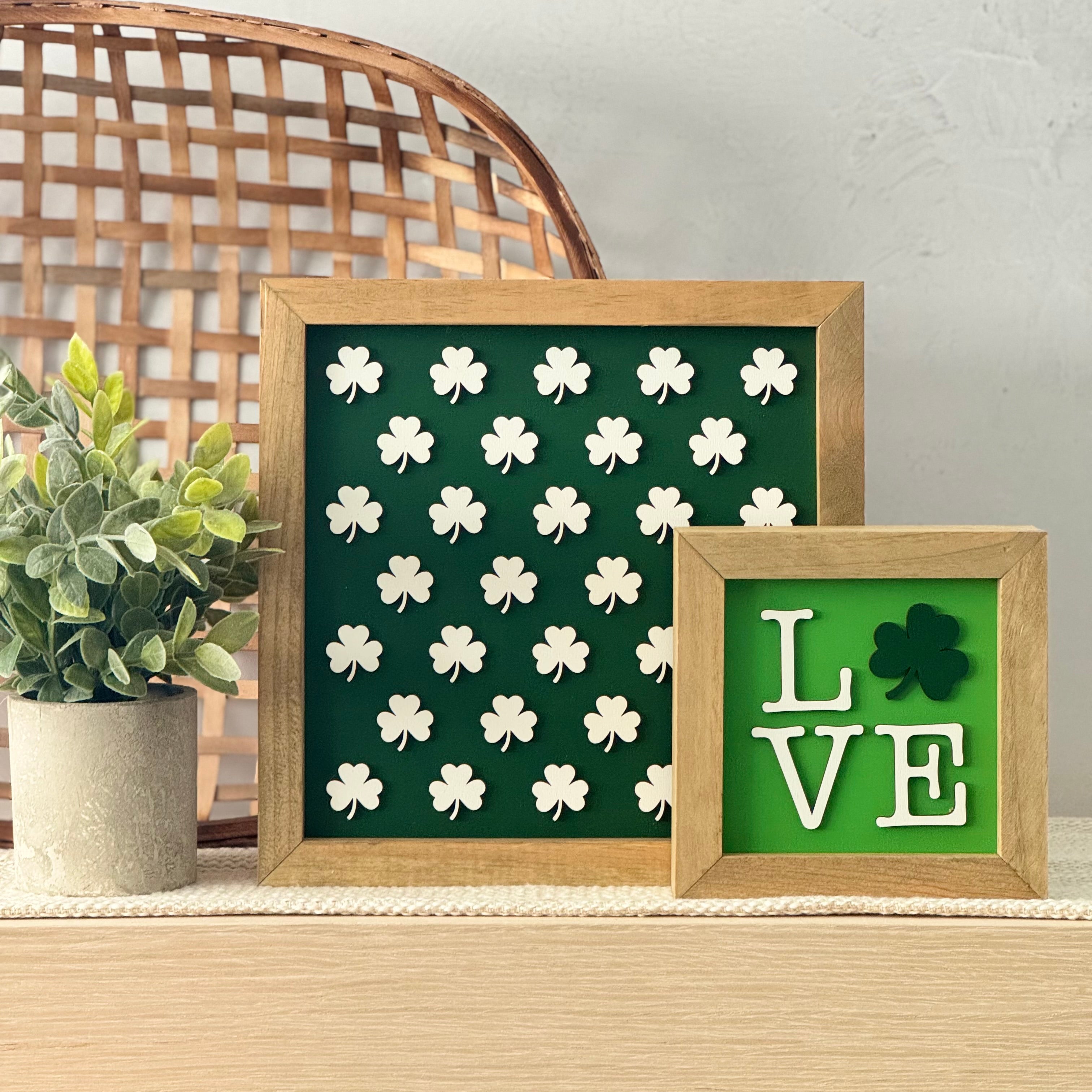 Love Shamrock Framed St. Patrick’s Day Wooden Sign