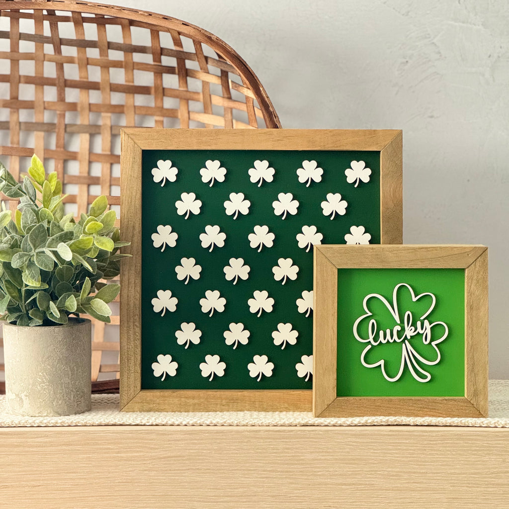 Large Shamrock Pattern Framed St. Patrick’s Day Wooden Sign
