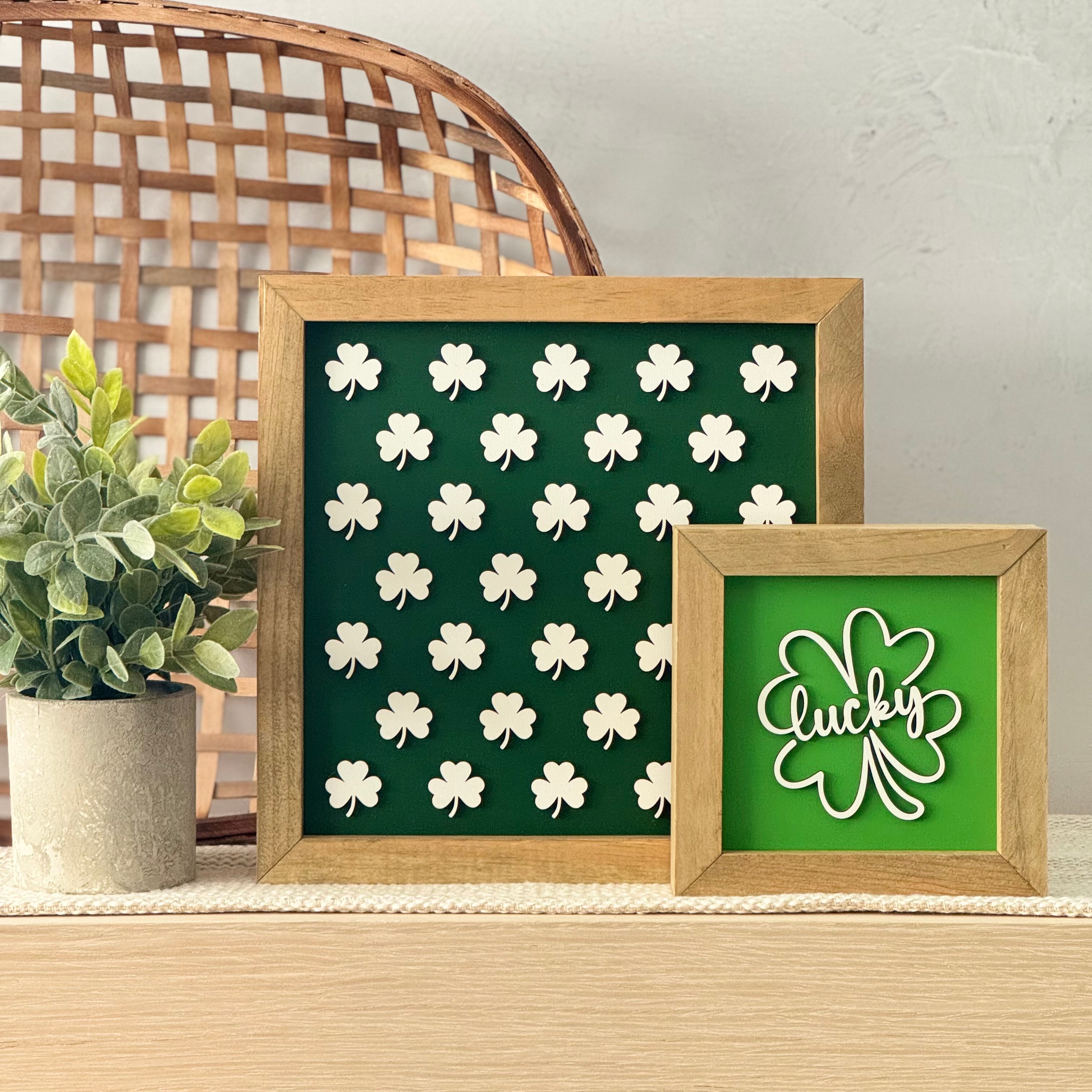 Large Shamrock Pattern Framed St. Patrick’s Day Wooden Sign