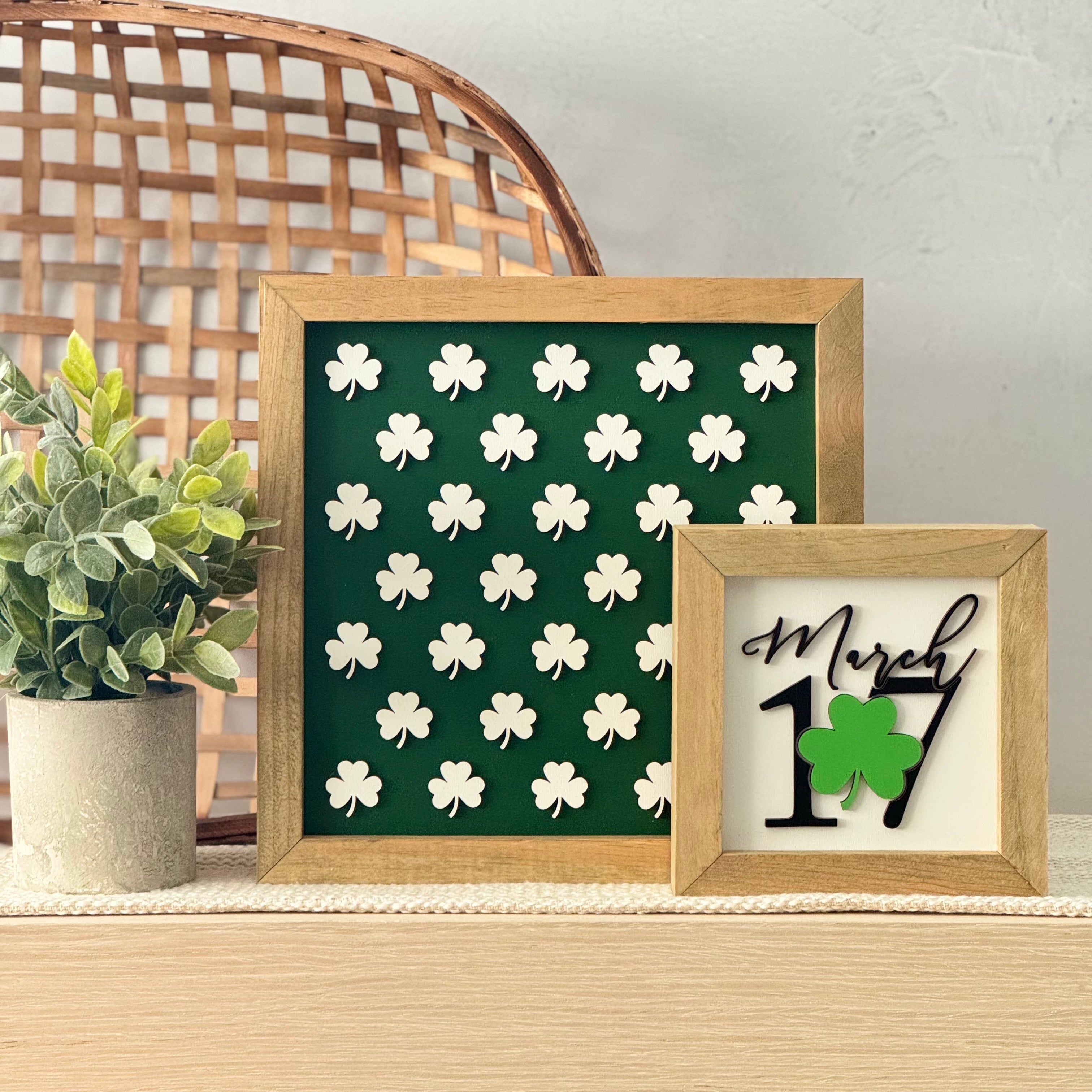 Large Shamrock Pattern Framed St. Patrick’s Day Wooden Sign
