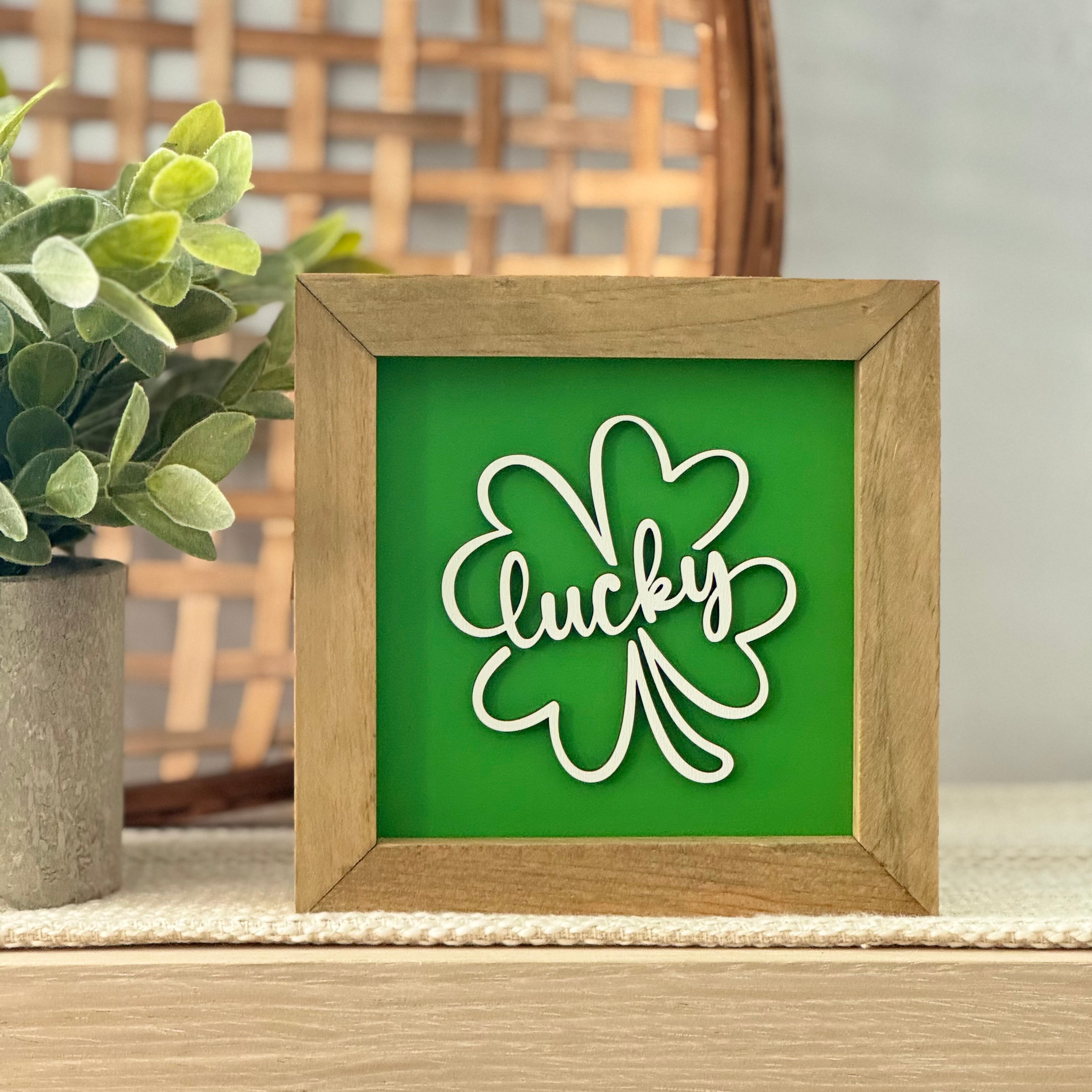 Lucky Shamrock Framed St. Patrick’s Day Wooden Sign