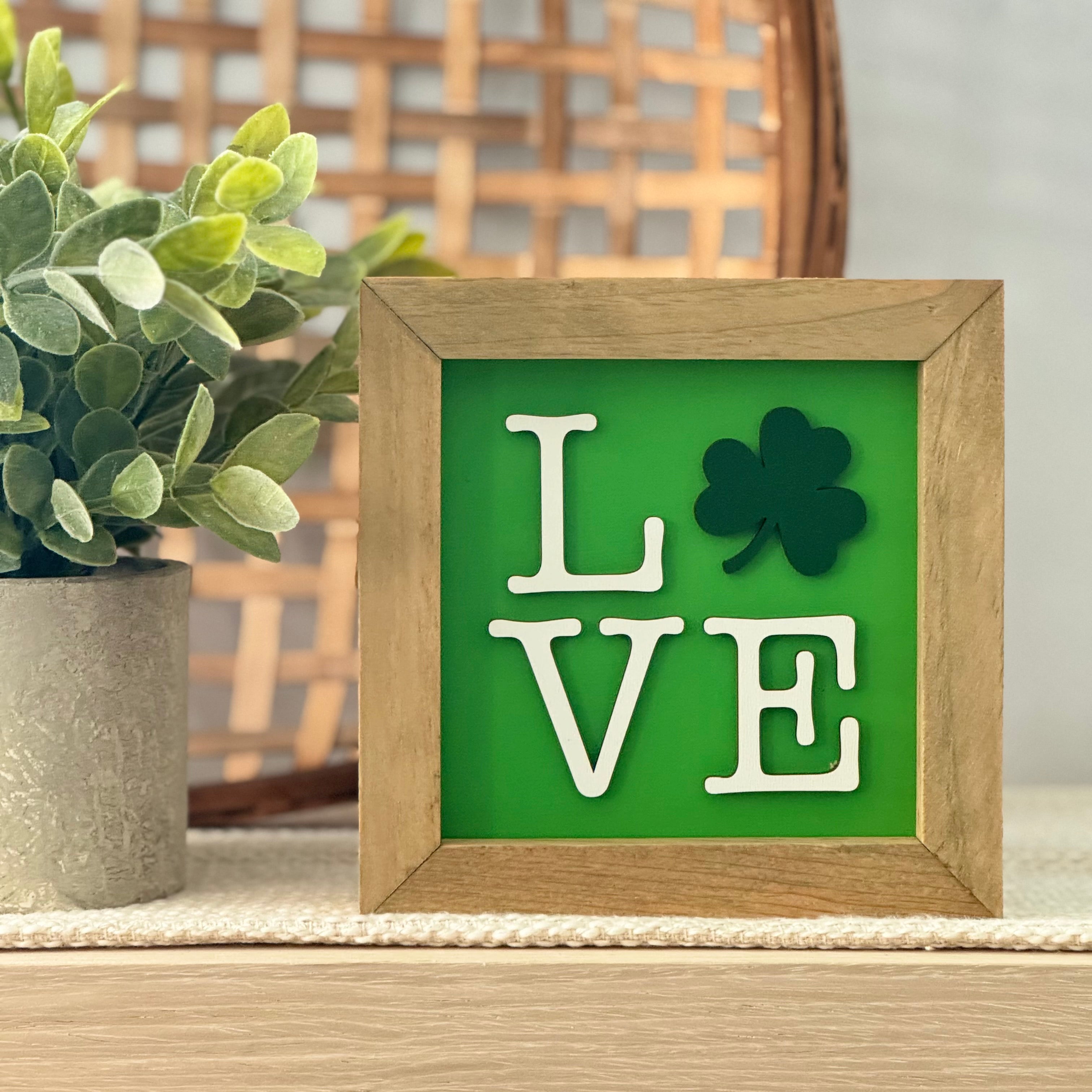 Love Shamrock Framed St. Patrick’s Day Wooden Sign