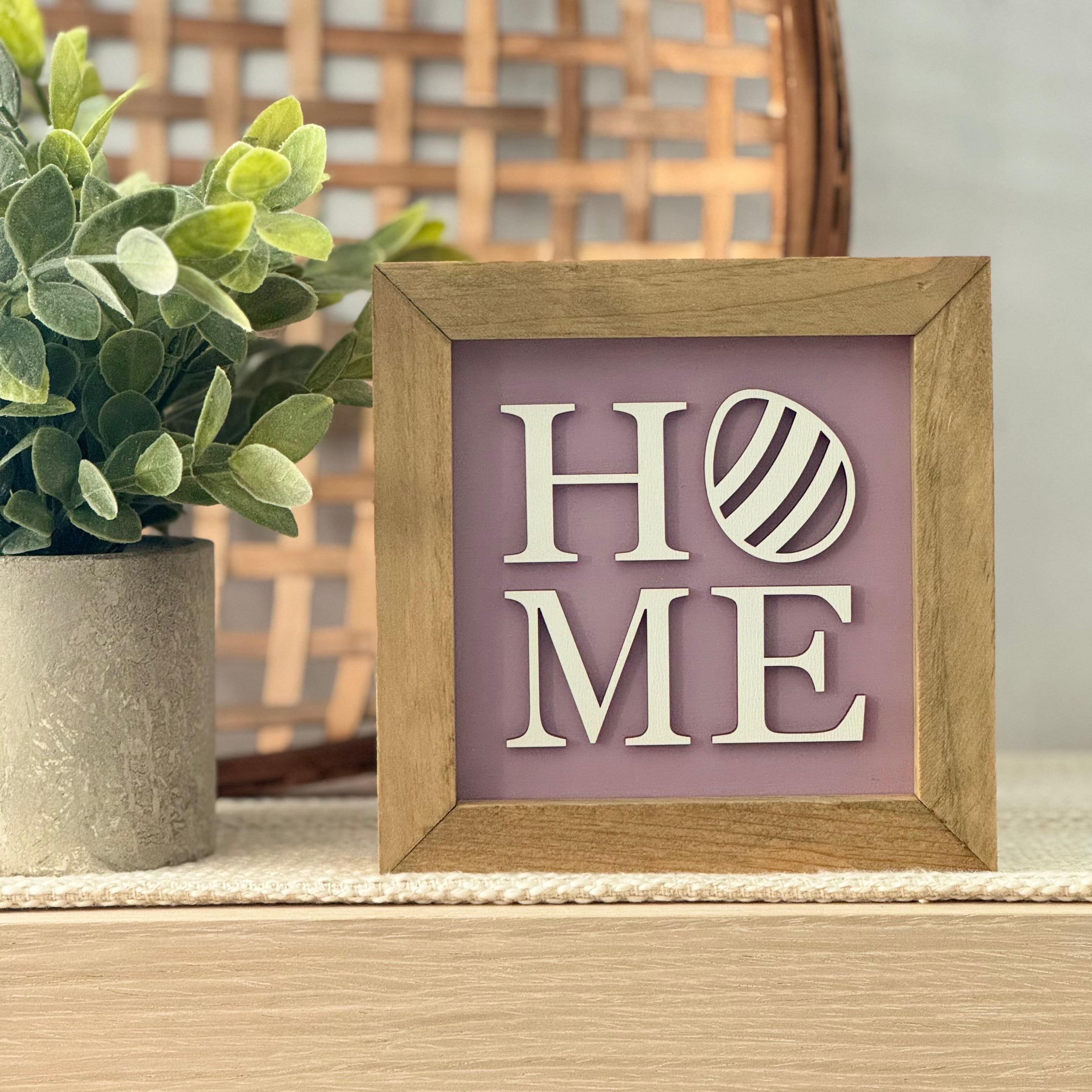 Home with Easter Egg Framed Pastel Easter Wooden Sign