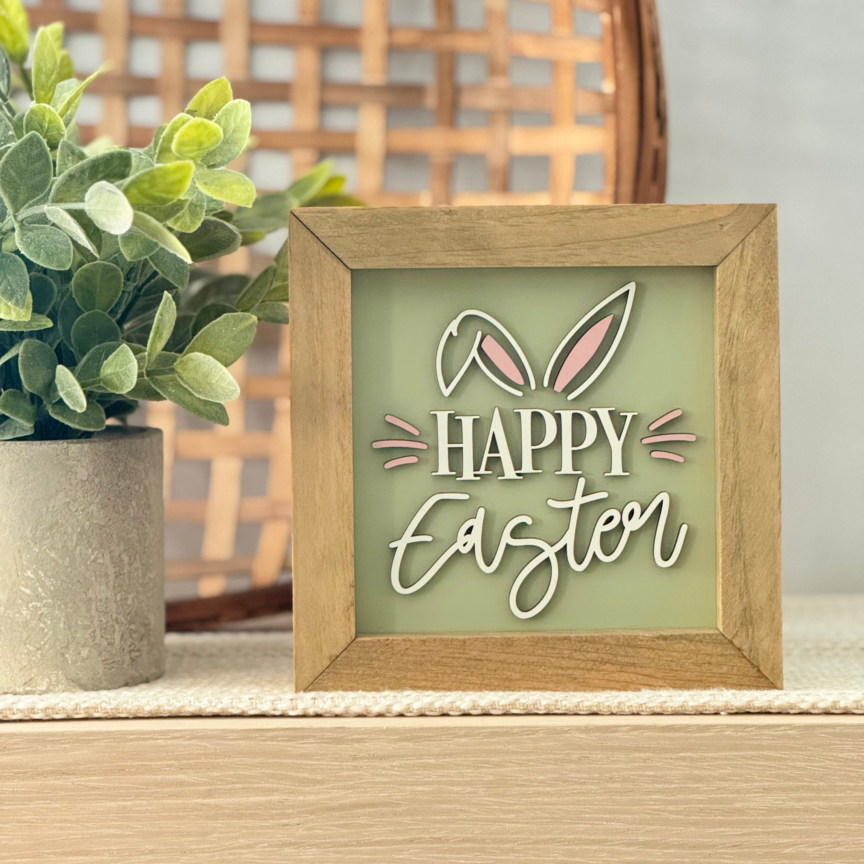 Happy Easter Framed Pastel Easter Wooden Sign
