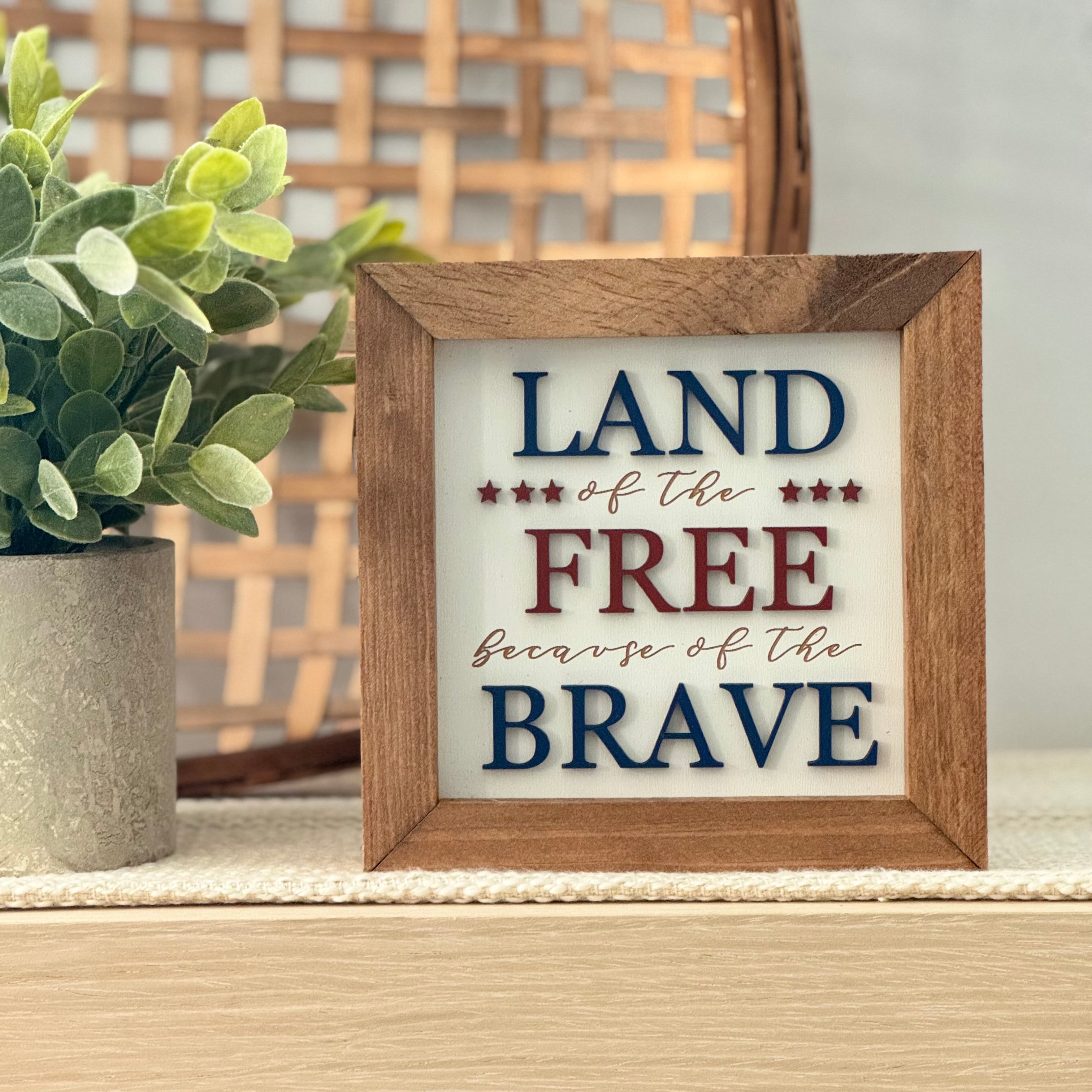 Land of the Free Framed 4th of July Wooden Sign