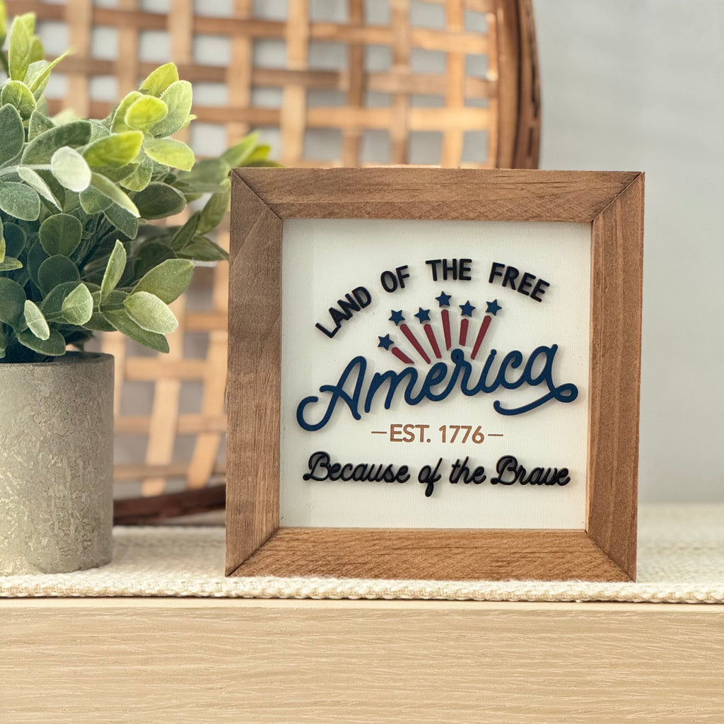 America Est. 1776 Framed 4th of July Wooden Sign