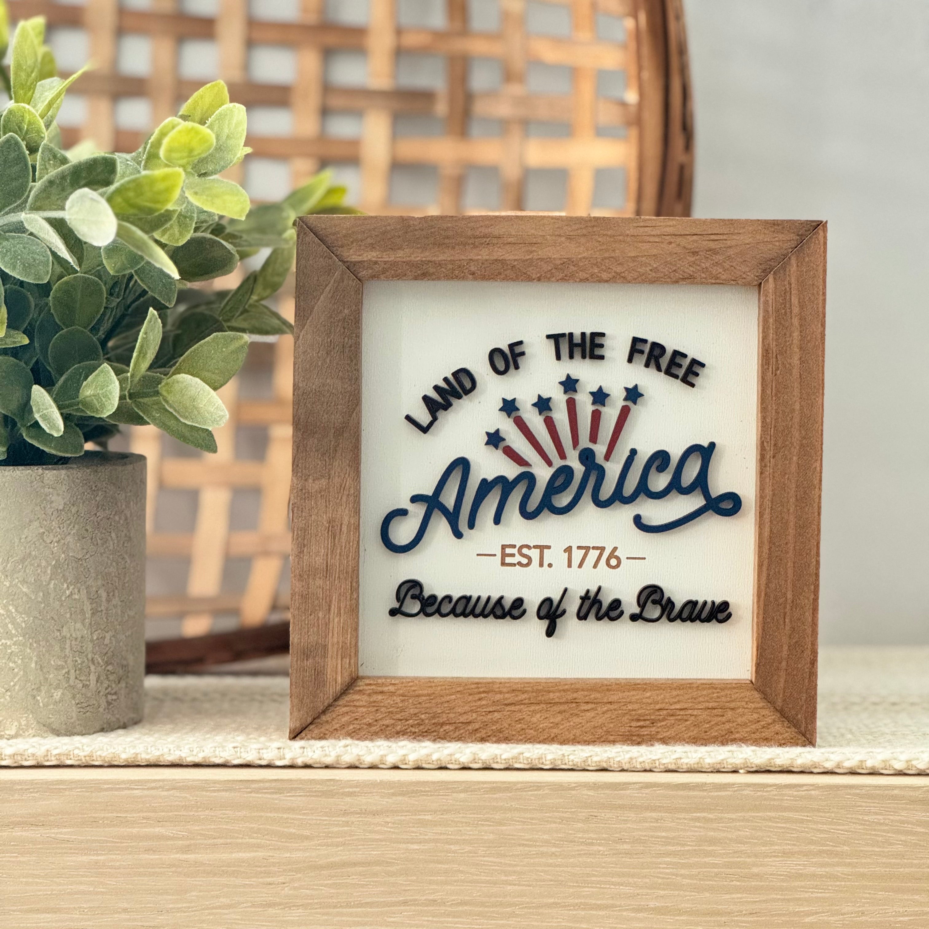 America Est. 1776 Framed 4th of July Wooden Sign