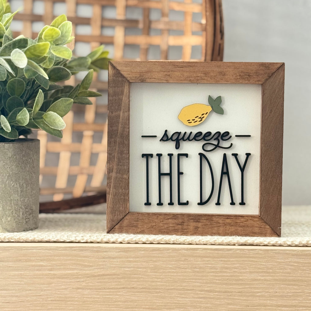 Squeeze The Day Wooden Framed Lemon Sign