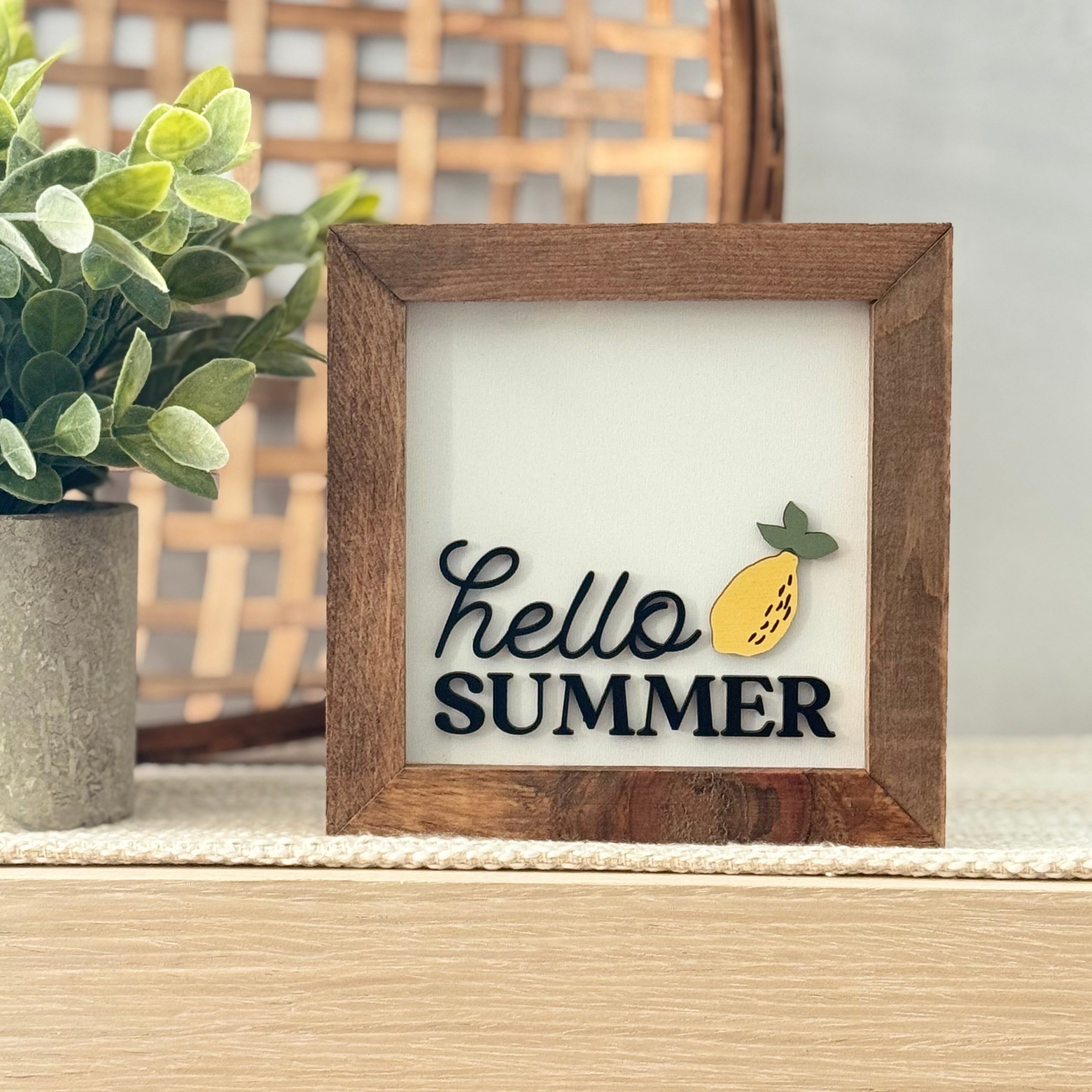 Hello Summer Wooden Framed Lemon Sign