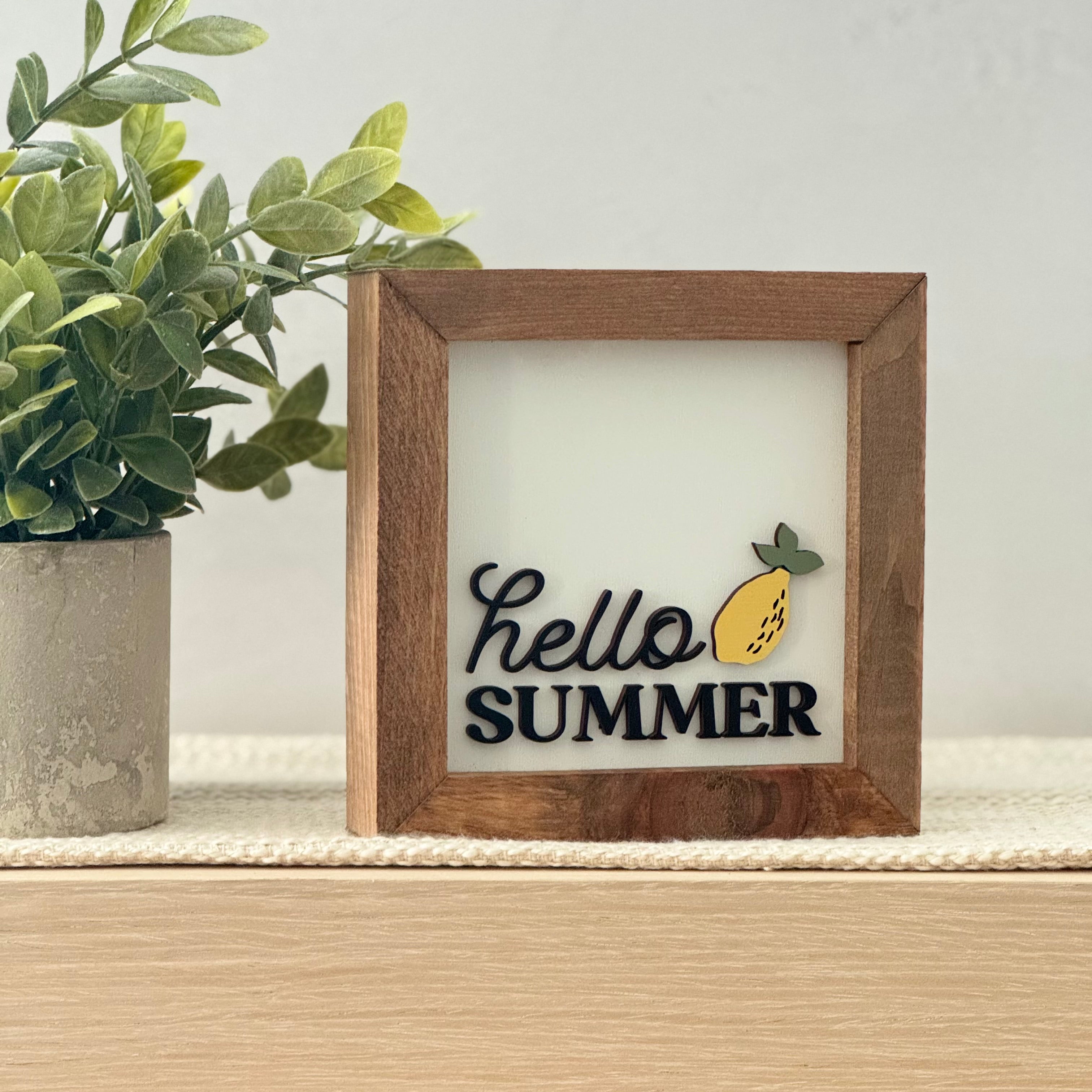 Hello Summer Wooden Framed Lemon Sign