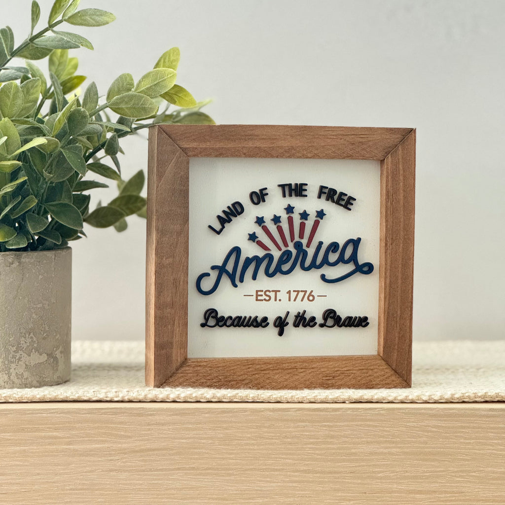 America Est. 1776 Framed 4th of July Wooden Sign