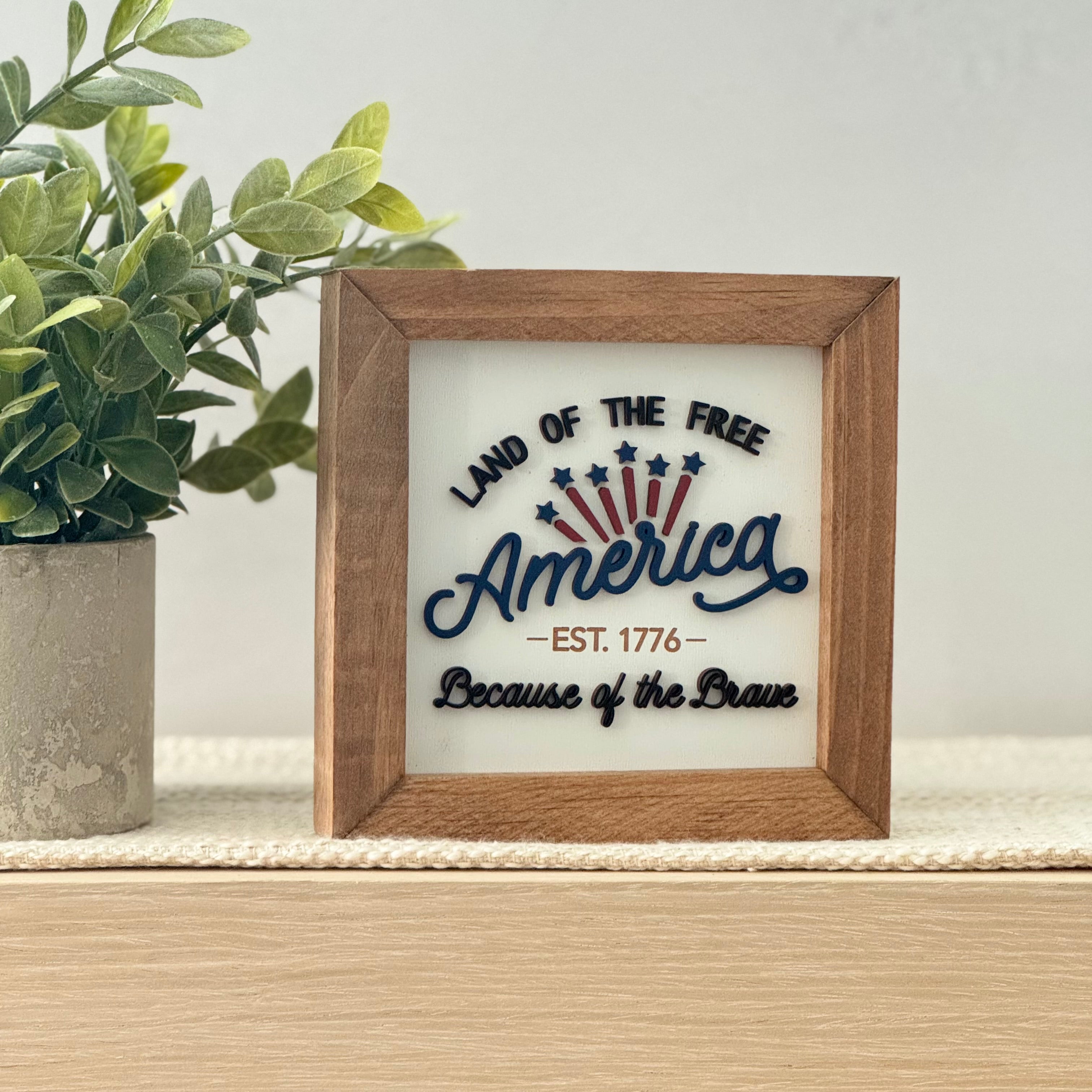 America Est. 1776 Framed 4th of July Wooden Sign