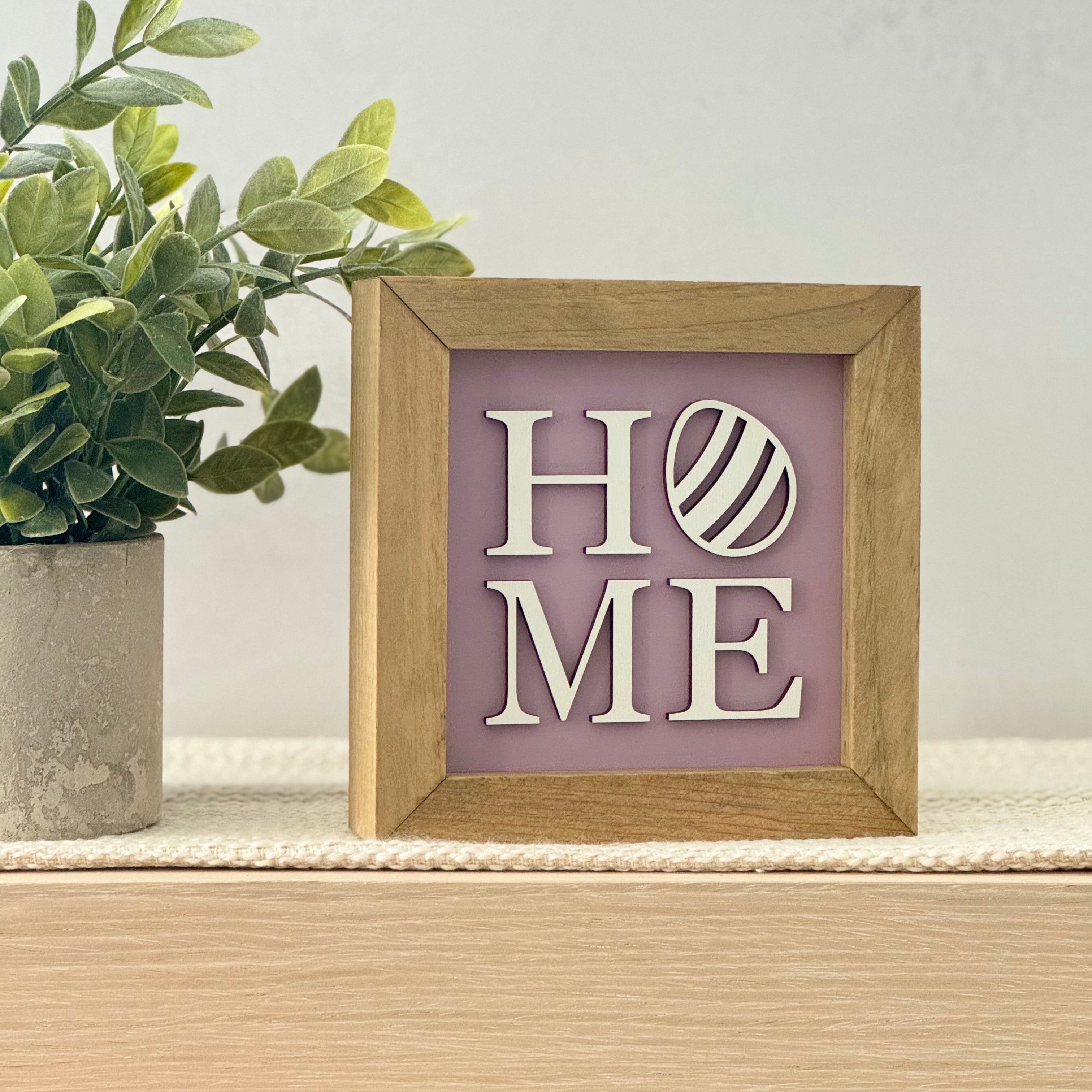 Home with Easter Egg Framed Pastel Easter Wooden Sign