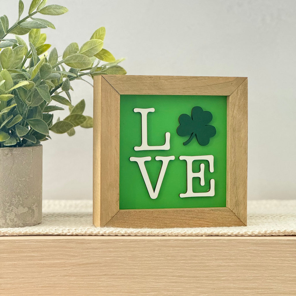Love Shamrock Framed St. Patrick’s Day Wooden Sign