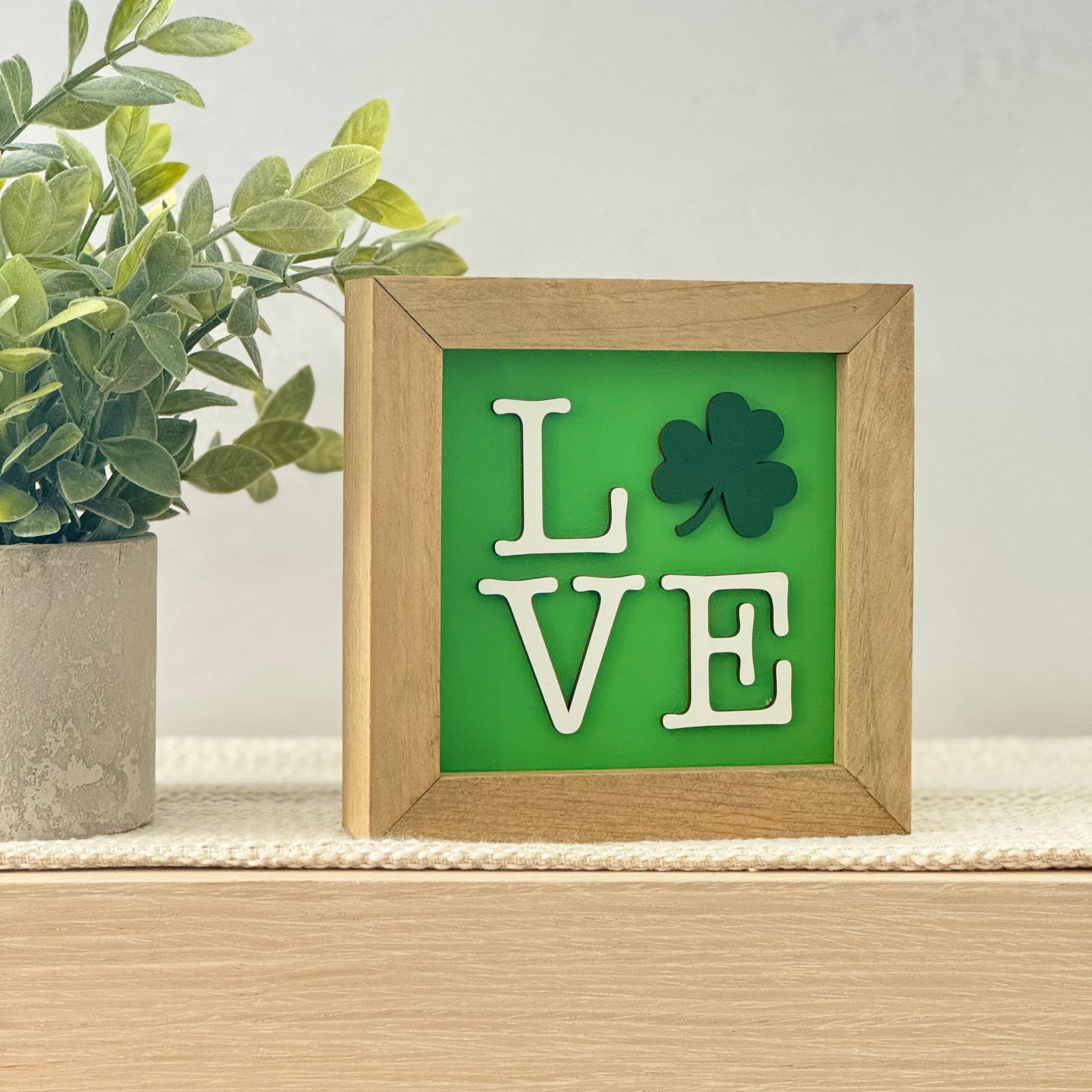 Love Shamrock Framed St. Patrick’s Day Wooden Sign